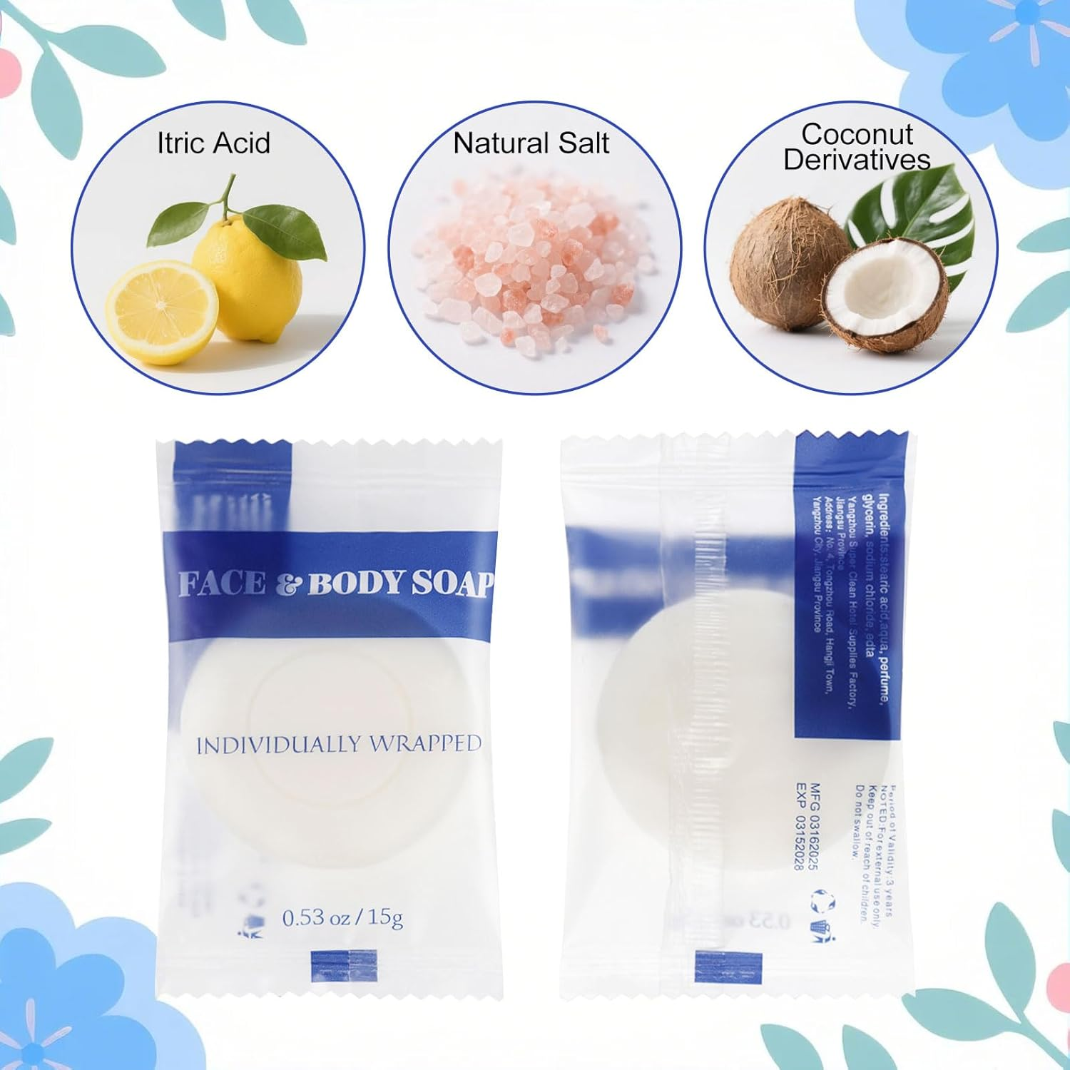 Travel Size Bar Soap in Bulk, Individually Wrapped Disposable Mini Soap for Hand Face & Body Mini Toiletries Amenities Kit Hotel, Shelter/Homeless/Nursing Home/Charity/Motel/Guest 0.53 Oz (60 Pack) image number 1