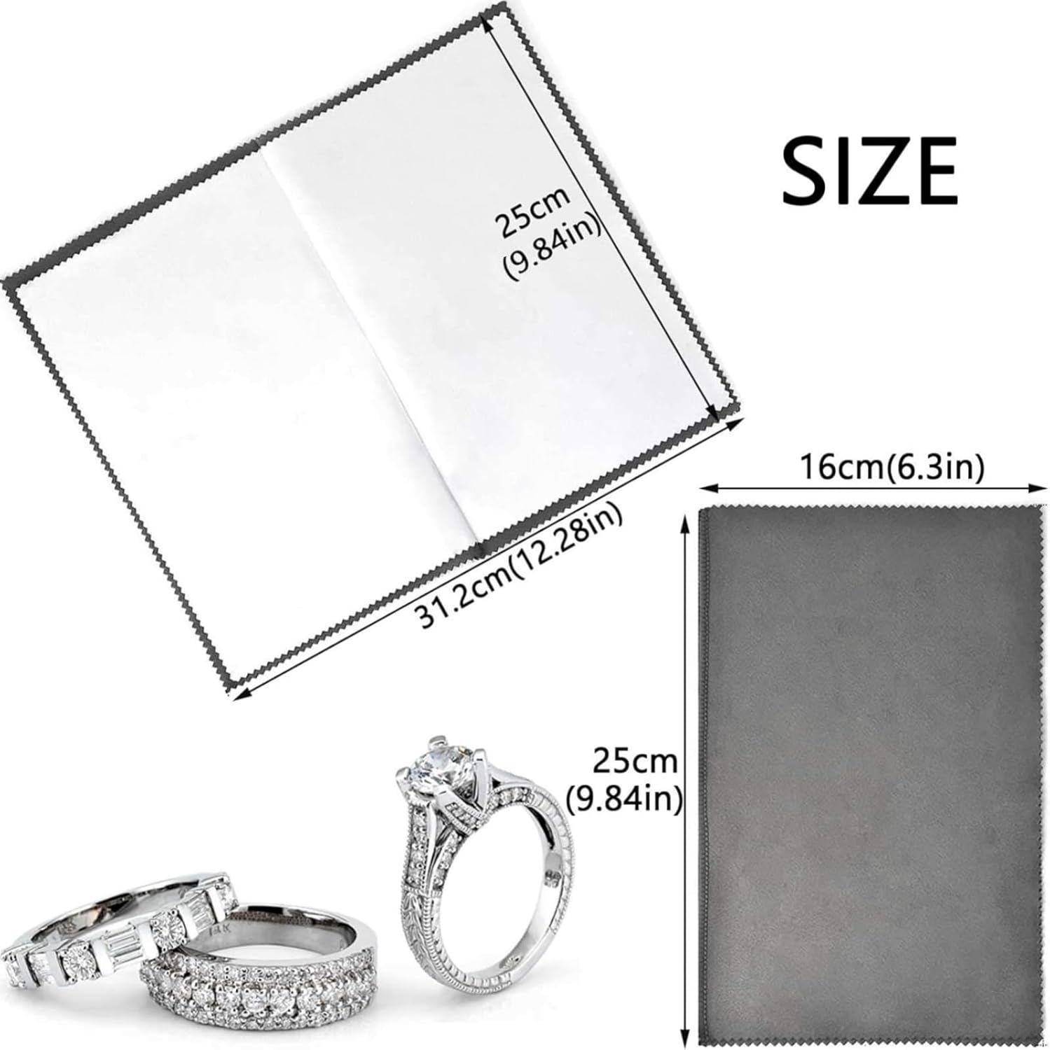 GHQHSQ 2Pcs Jewelry Polishing Cleaning Cloth Large 10'' X 12'' for Sterling Silver Jewelry Gold, Diamond, Platinum, Precious Stones, Coins (Gray) image number 2
