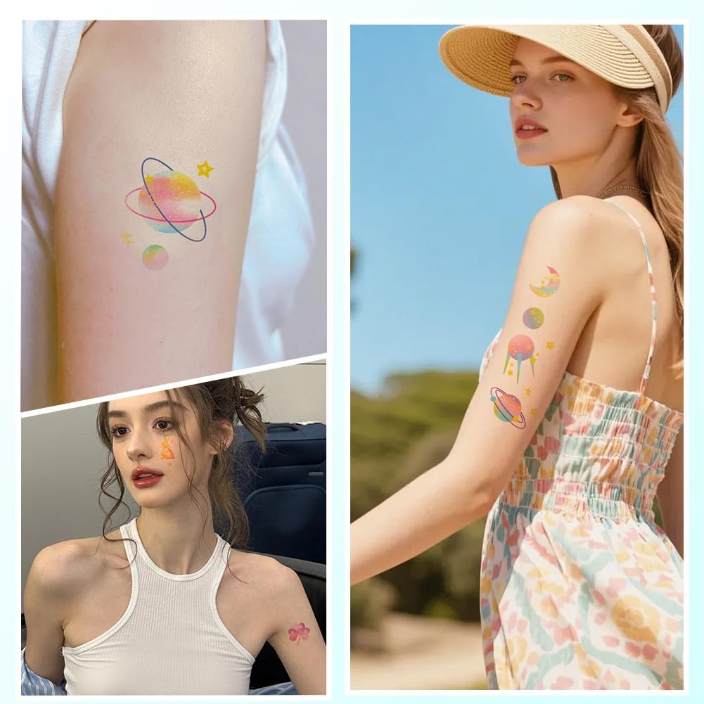 SOFPLATE 1 Box 36 Sheets Temporary Cartoon Tattoos Pastel Tattoo Stickers Bulk Pack Multicoloured Sweets Animals Astronomy Planets Stars Moon Cartoon Cute Decals for Scrapbooking DIY Crafts image number 5