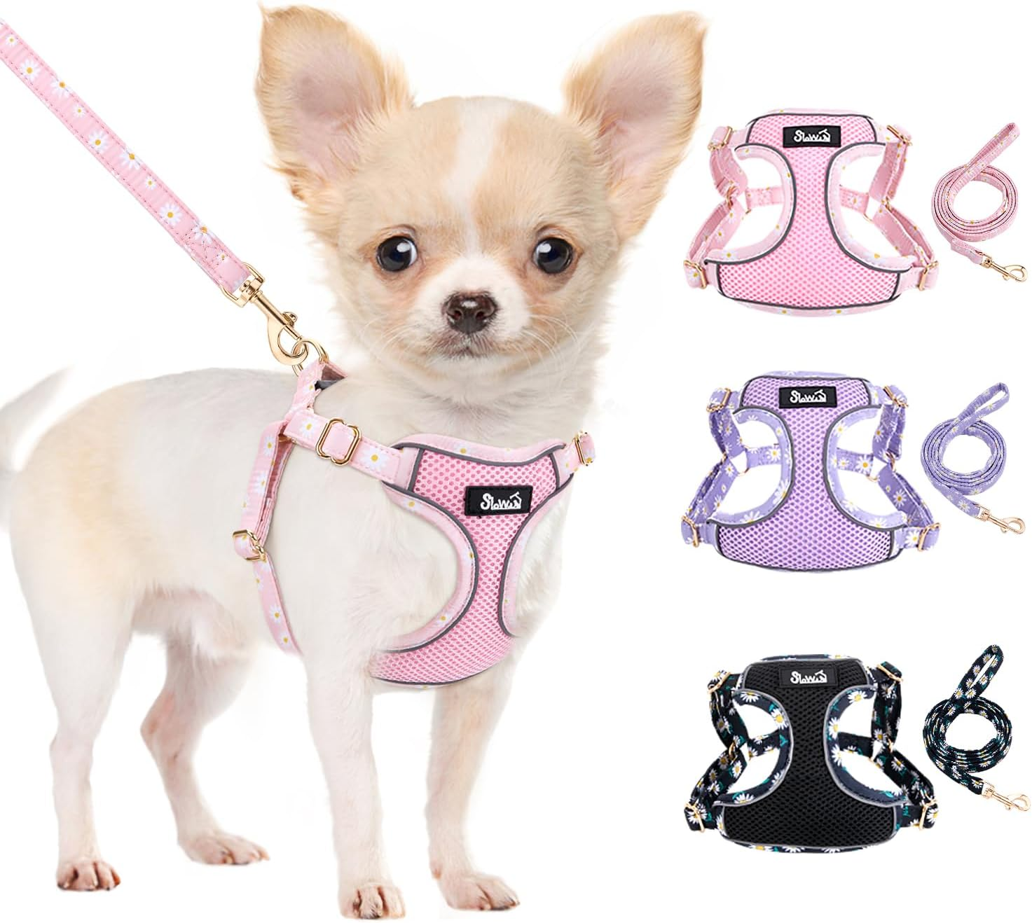 AUTOWT No Pull Dog Harness with Leash Set, Adjustable Breathable Soft Suede Puppy Harness, Reflective Lightweight Pet Harness Vest for Extra Small Medium Dogs Outdoor Walking Training (Pink, XS)