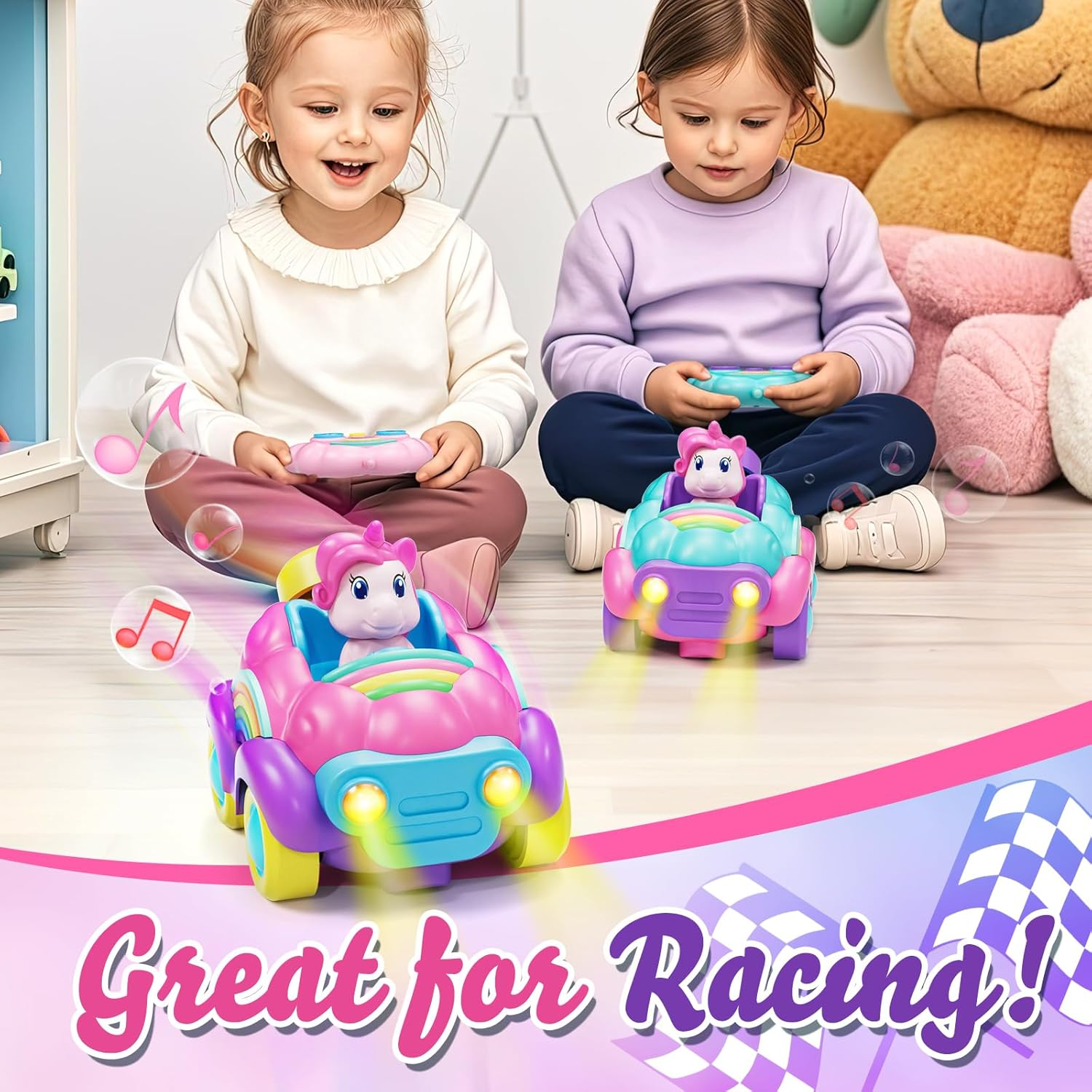 Remote Control Car Unicorn Toys for Girls, Pink RC Cars with Cute Cool LED Lights & Music, 2.4Ghz Girls Toys Car USB Direct Charging Unicorn RC Cars Easter Birthday Gifts for Kids Girl 3+ Year Old image number 3