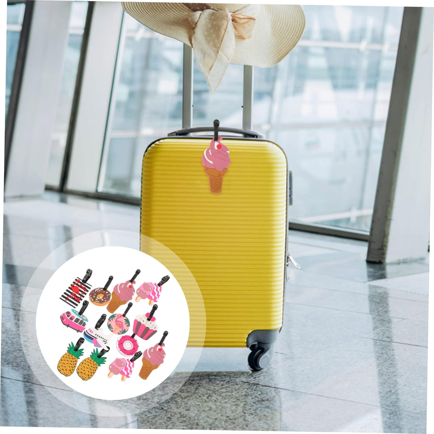 VALICLUD 10Pcs Cute Cartoon Luggage Tags Set Flamingo Ice Cream Soft PVC Travel Tags for Suitcases for Boys and Girls Adults Fun Identification Labels for Airport Travel image number 5