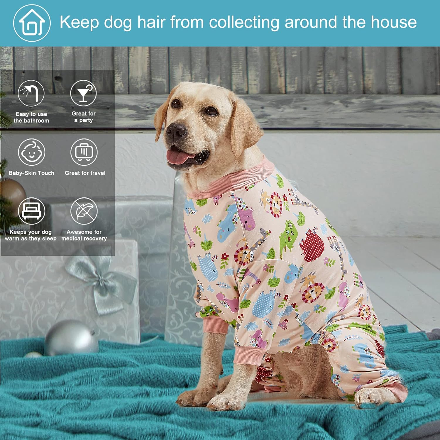 Lovinpet Large Dog Clothes: Pajamas for Large Dogs, Slim Fit/Lightweight Pullover Dog Pj'S, Full Coverage/Animals Allover Pink Print/Pet Pajamas/Xl image number 5