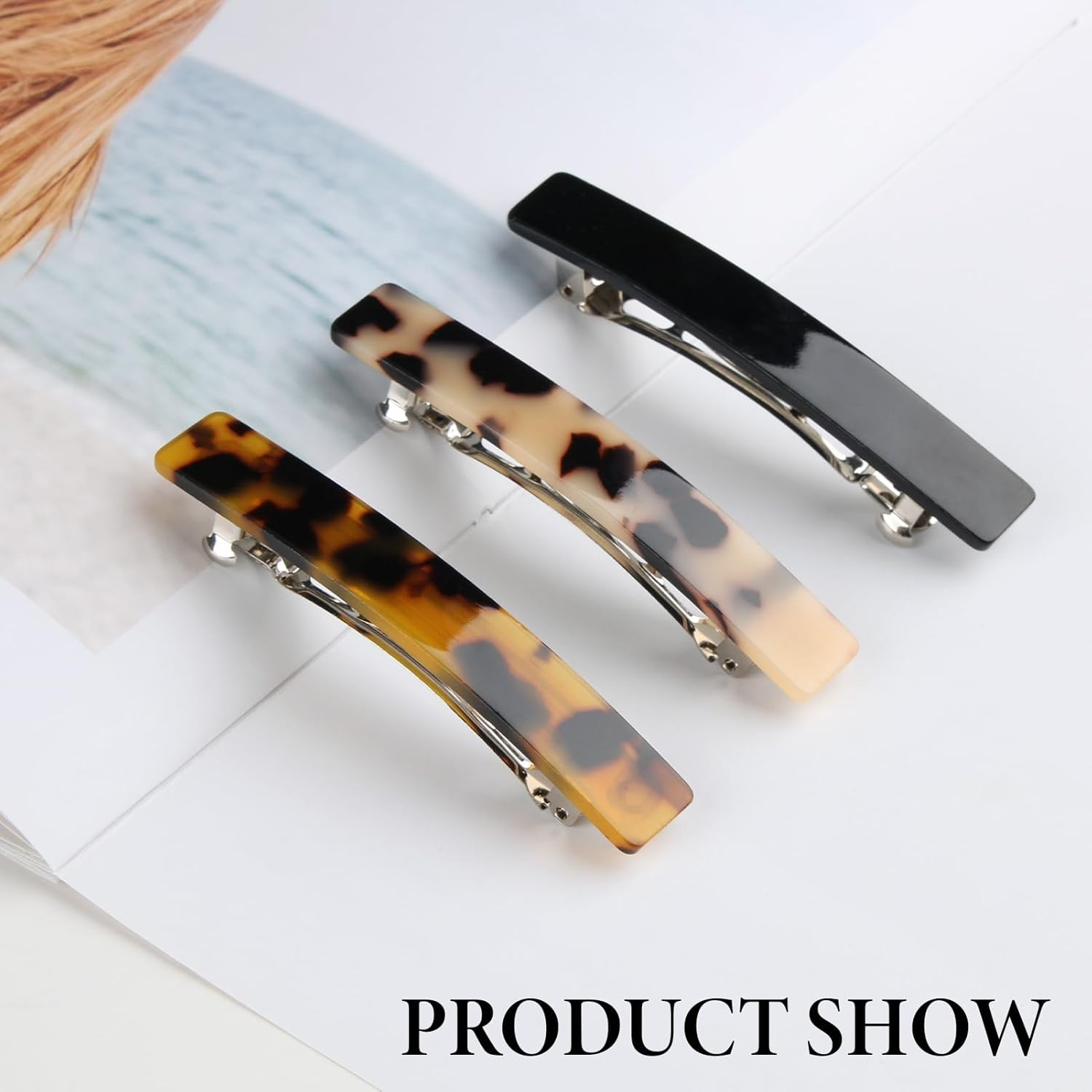 Joynine Pack of 3 Hair Clips, Women'S French Hair Clip, Rectangular Hair Clip, Automatic Small Hair Clips for Fine, Thin, Medium Thick Hair (Black/Dark Tortoiseshell/Light Tortoiseshell)