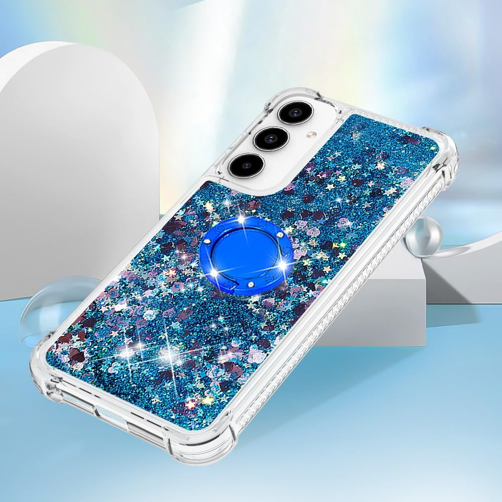 QIWEIQING Case for Samsung Galaxy A55 5G Protective Case with Liquid Glitter, Mobile Phone Case with Glitter Liquid, TPU Silicone with Ring Stand Protective Case for Samsung A55 5G. Blue YBH image number 4