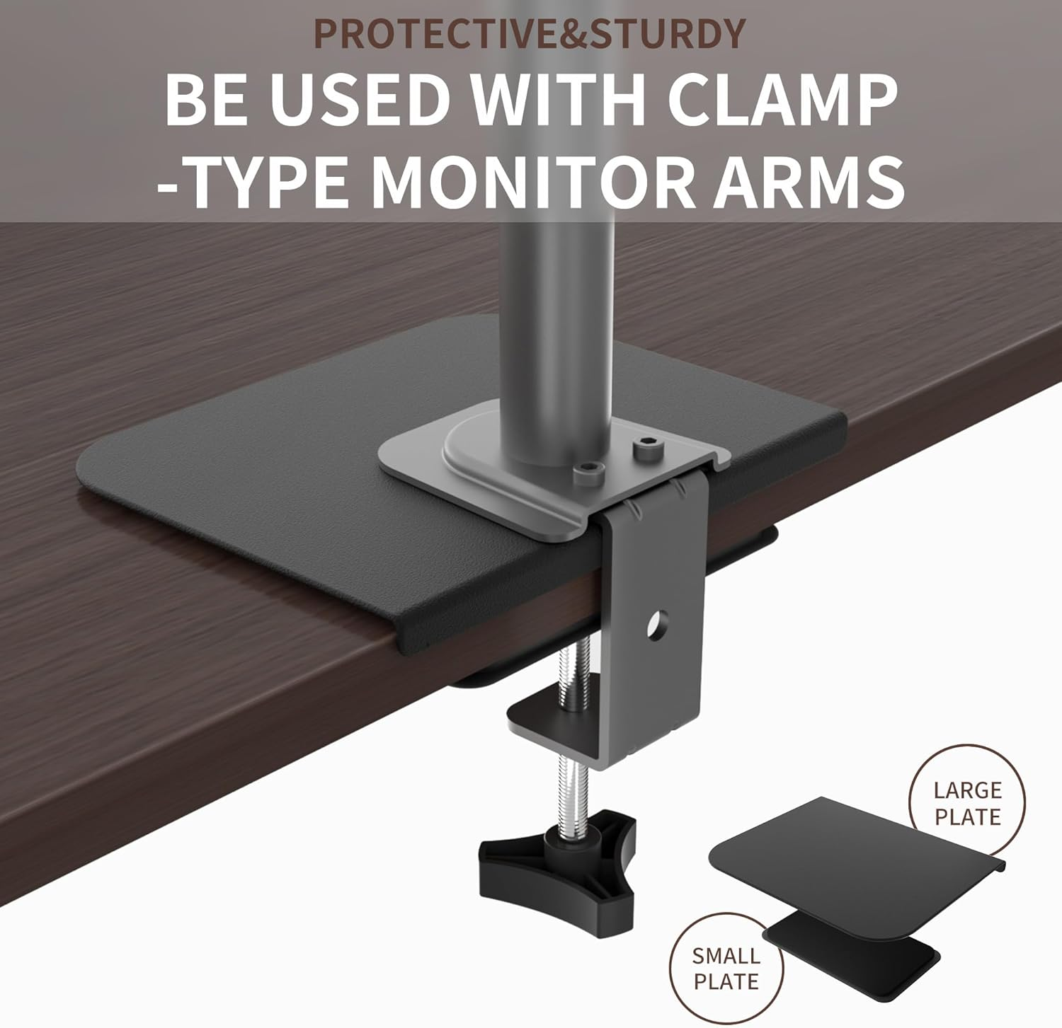ERGOMAKER Monitor Arm Reinforcement Plate, Monitor Mount Protect Desktop with Anti-Slip Steel Top Plate Reinforcement, Fits Most Monitor Stand C Clamp Installation (Black) - Black image number 6