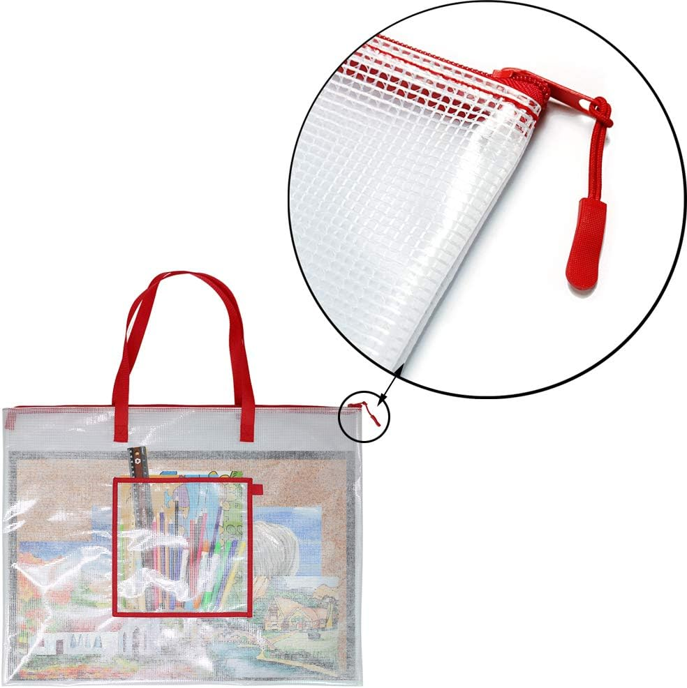 Foyu Art Portfolio Bag Poster Storage Bag with Pocket,Transparent Bag for Bulletin Boards,Poster Board,Large Posters,Painting (Red, Small) image number 3