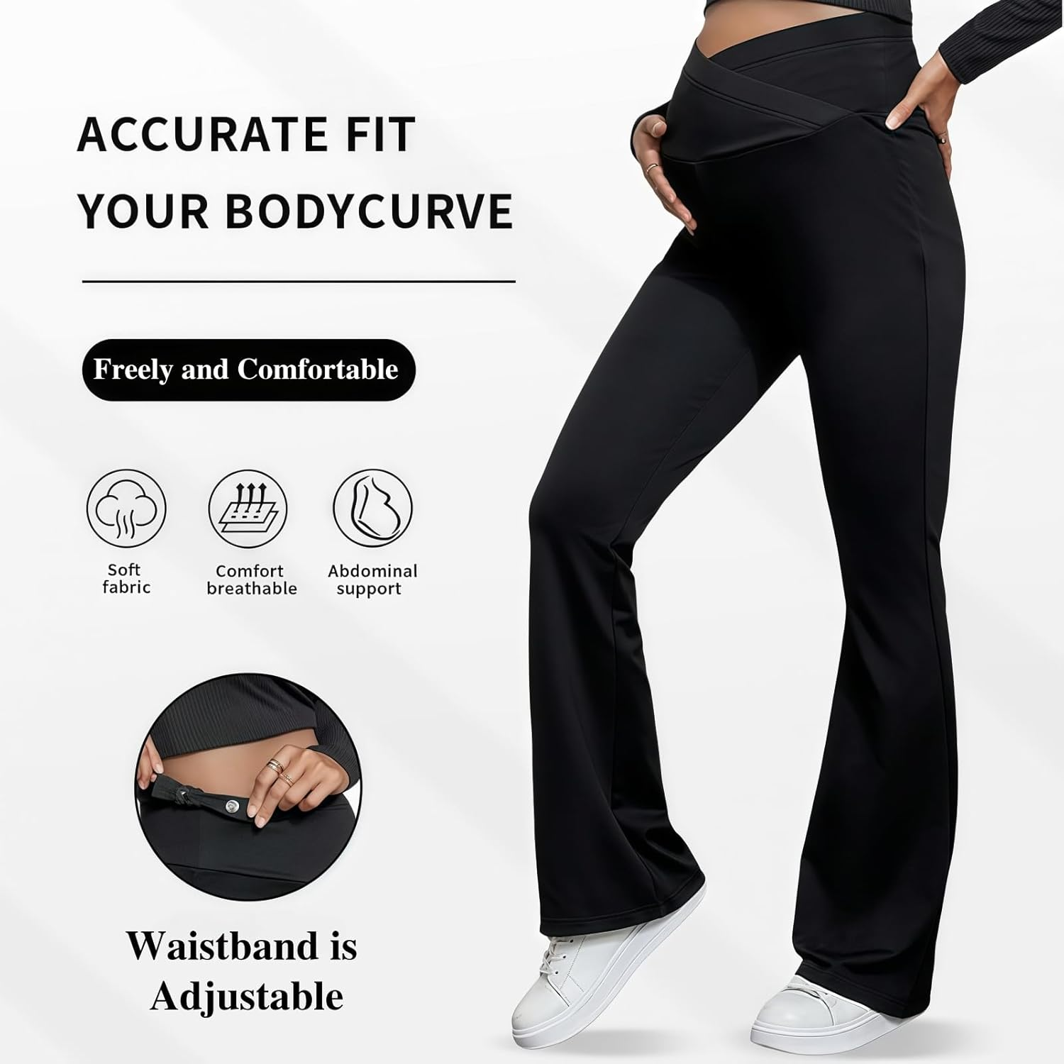 Wide Leg Maternity Trousers Women High Waisted Soft Stretchy over the Belly Pregnancy Sweatpants Workout Sports Activewear Loungewear Maternity Clothes Flared Pants image number 5