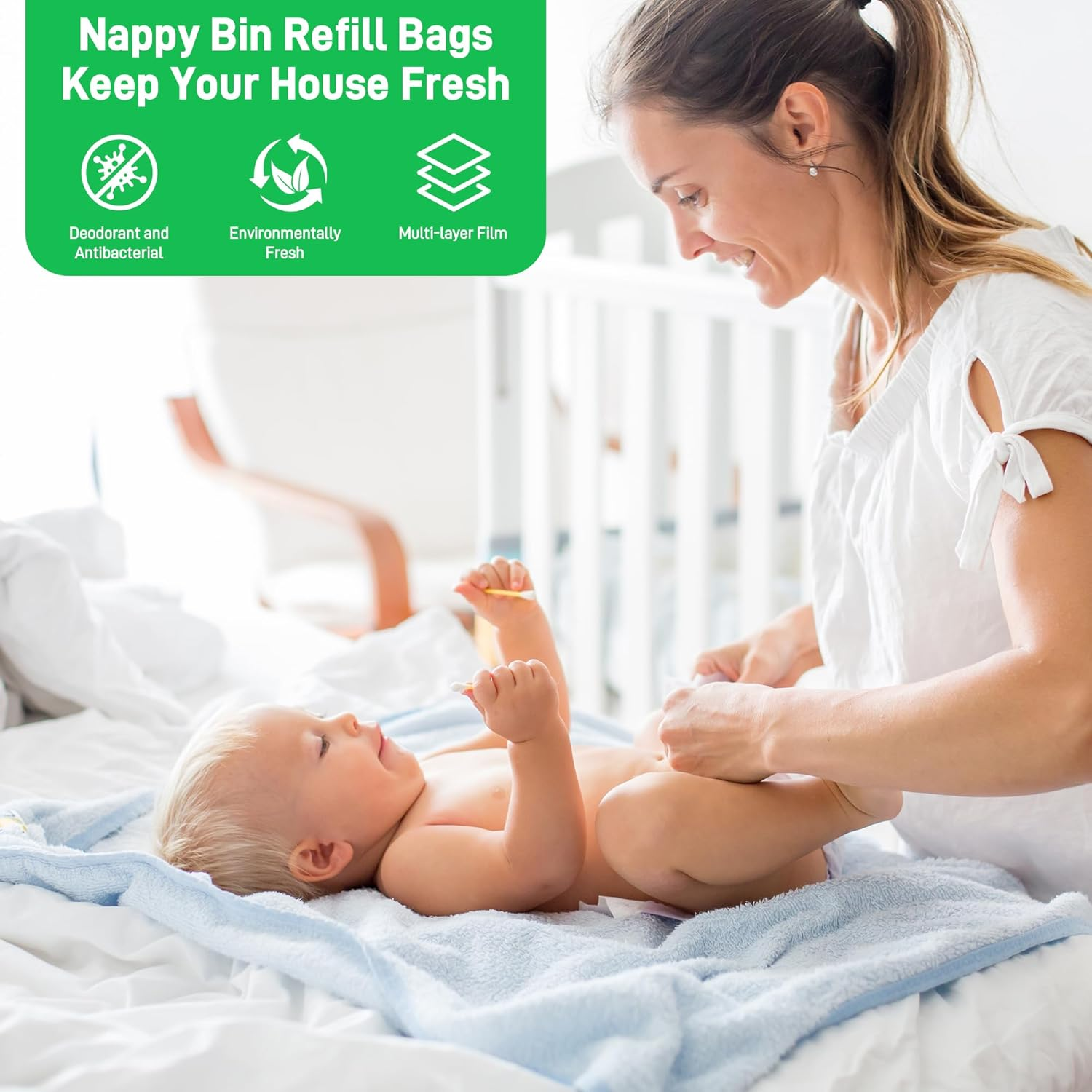 Hejo 12 Pack Nappy Bin Refill, 4.5M Nappy Refill Bags Compatible for Tommee Tippee Angelcare Twist & Click Refill, Smellproof Nappy Bags Refill, Diaper Pail Refill Liner Hold (Green) image number 6