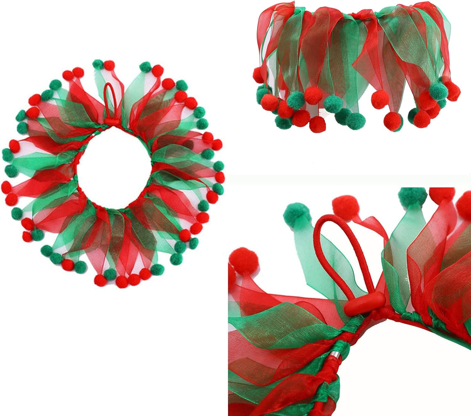 2PCS Dog Cat Christmas Costume Christmas Collar and Elf Headband Christmas Red and Green Collar Costume for Puppy Kitty Christmas Pet Party Dress Xmas Set Clothes (A) image number 4