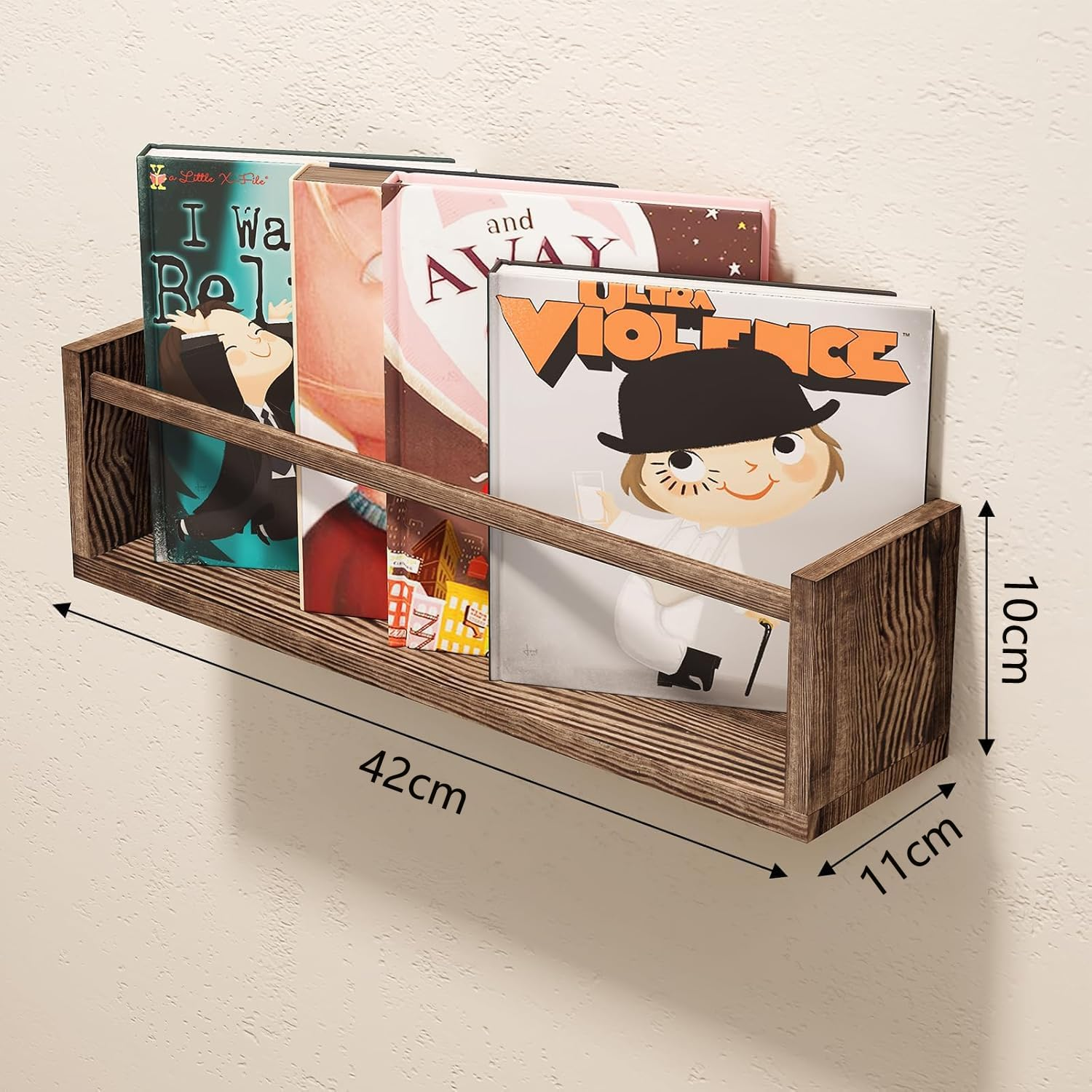 Floating Nursery Book Shelves, 3 Pack Wood Floating Shelves for Kids Room, Small Wood Book Shelf Wall Mounted for Baby Boys Girls, Toy and Decor Storage for Bedoom (Brown) - Brown image number 3