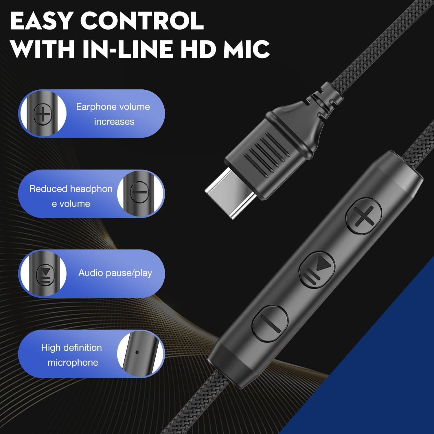 Bywulanda USB C Headphones with Mic and Volume Control, over Ear Stereo Headsets for Iphone 15 16 Pro, Wired Foldable Headphones for Smartphones Chromebook Laptop Tablets Travel (Black/Blue) image number 1