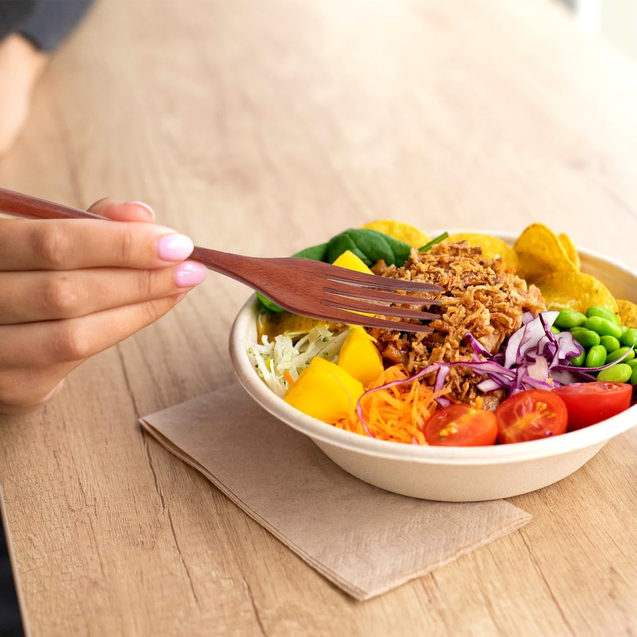 Wooden Fork Long Handle Kitchen Utensil Ergonomic Mixing Tool for Salad Cooking Lightweight Wooden Kitchenware for Home Restaurant image number 1