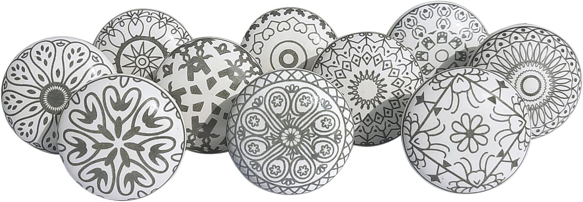 Royal Kraft Vintage Grey Painted Ceramic Pull Knobs for Kitchen Cabinet, Door & Drawer, Wardrobe, Cupboard (10 Designs X 2 Pcs = 20 Knobs) Sknob014_20 image number 2
