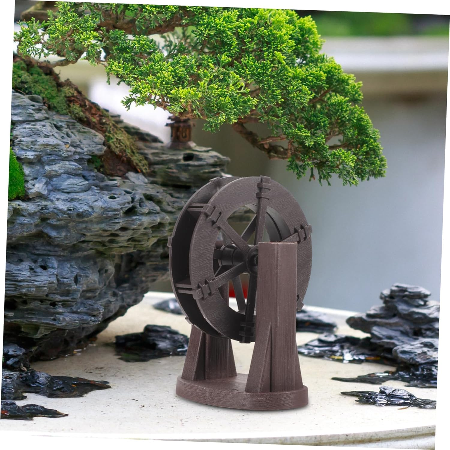 Gadpiparty Miniature Water Wheel for DIY Waterfall Fountain Brown Landscaping Wheel with Stand Vintage Style Decoration for Indoor and Outdoor Garden Scenes Calming Water Feature Ornament image number 4