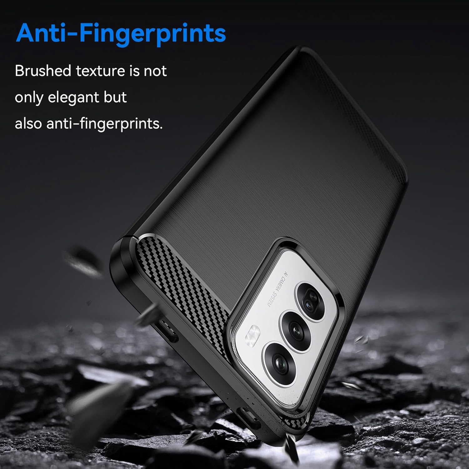  HEYUS Case for Oppo Reno 12 2024, Shock-Absorption Brushed Flexible Soft Carbon Fiber Protective Cover for Oppo Reno 12 2024 - Black image number 1