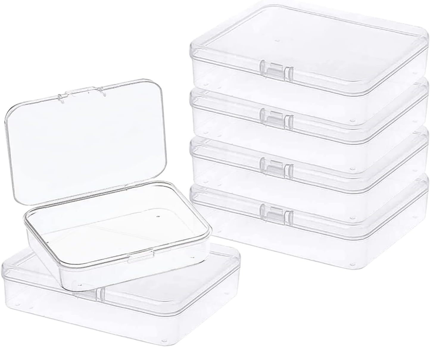 6 Pcs Mini Plastic Storage Containers Box with Lid, 3.5X2.4 Inches Clear Rectangle Box for Collecting Small Items, Beads, Game Pieces, Business Cards, Crafts Accessories