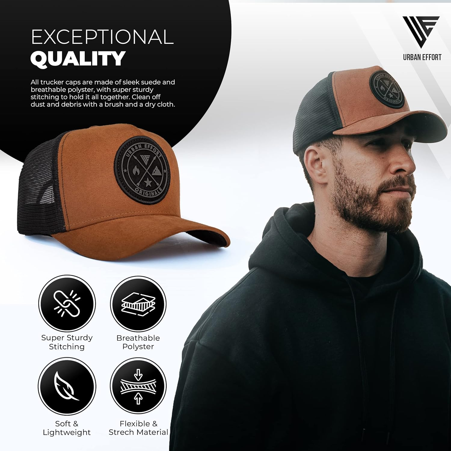 Urban Effort Mesh Back Cap - for Men and Women Baseball Hat 5-Panel Trucker Hat - Great Snapback Closure for Hunting & Hiking image number 5