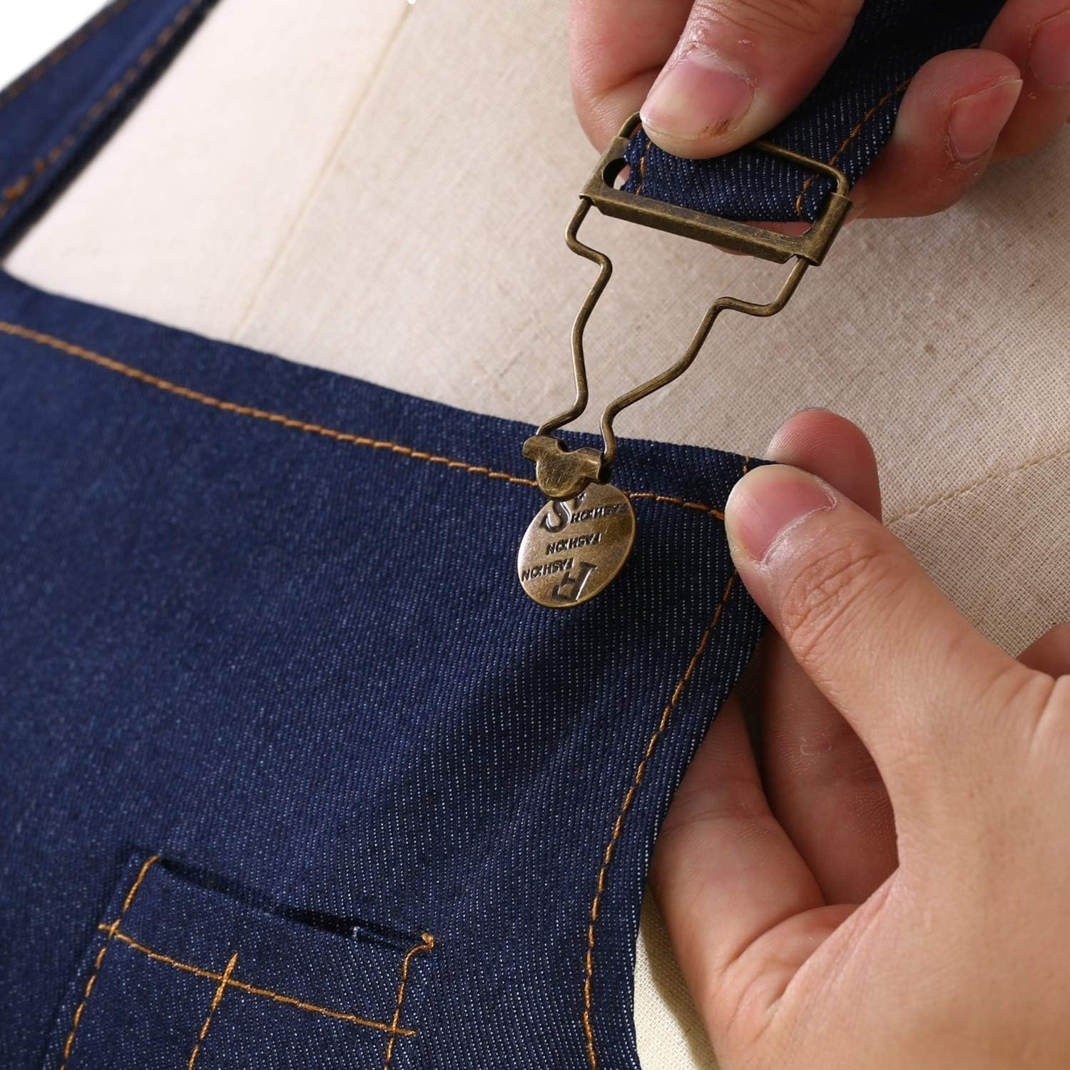 Denim Apron with Pockets for Men Women Chef Kitchen BBQ Restaurant Grill Adjustable Neck Strap Long Ties Tool Aprons image number 2