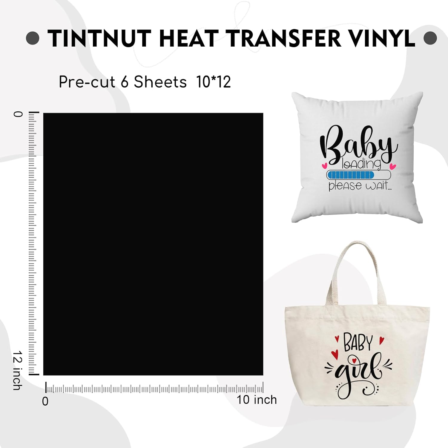 Tintnut Black Heat Transfer Vinyl,6 Sheets 12" X 10" HTV Vinyl,Iron on Vinyl for T-Shirts - Bundles image number 2