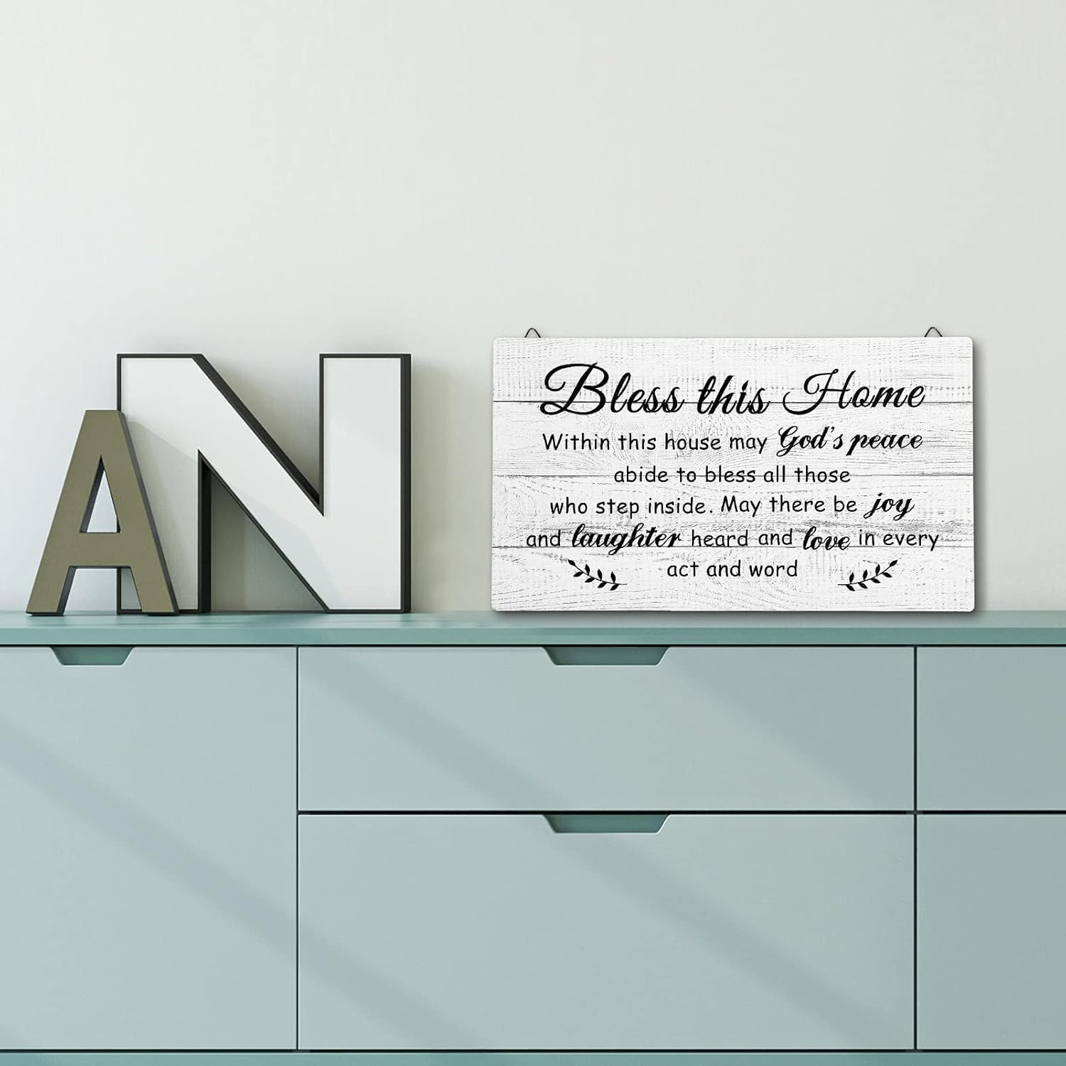 Yalikop House Warming Gifts New Home Bless This Home Wall Decor House Blessing Plaque Farmhouse Entryway Sign Wood Rustic Sign for Living Room Bedroom Homeowner Gift Decor(13.8 X 8 Inches,White) image number 2