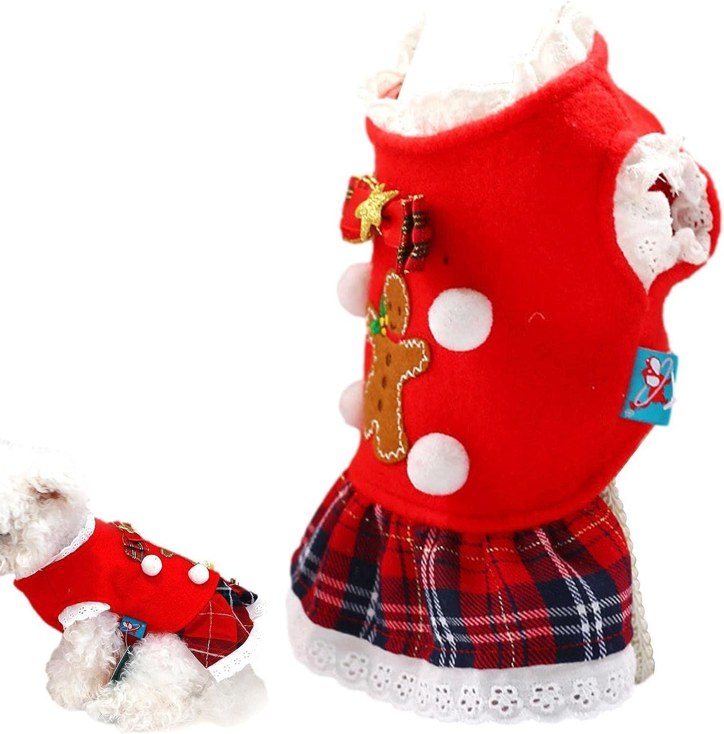 Christmas Pet Dress - Small Dog Costume for Christmas,Dog Dress for Christmas, Pet Clothes for Small Dogs Cats Puppy Kitten, Festival Dog Costume Skirt Outfit image number 2