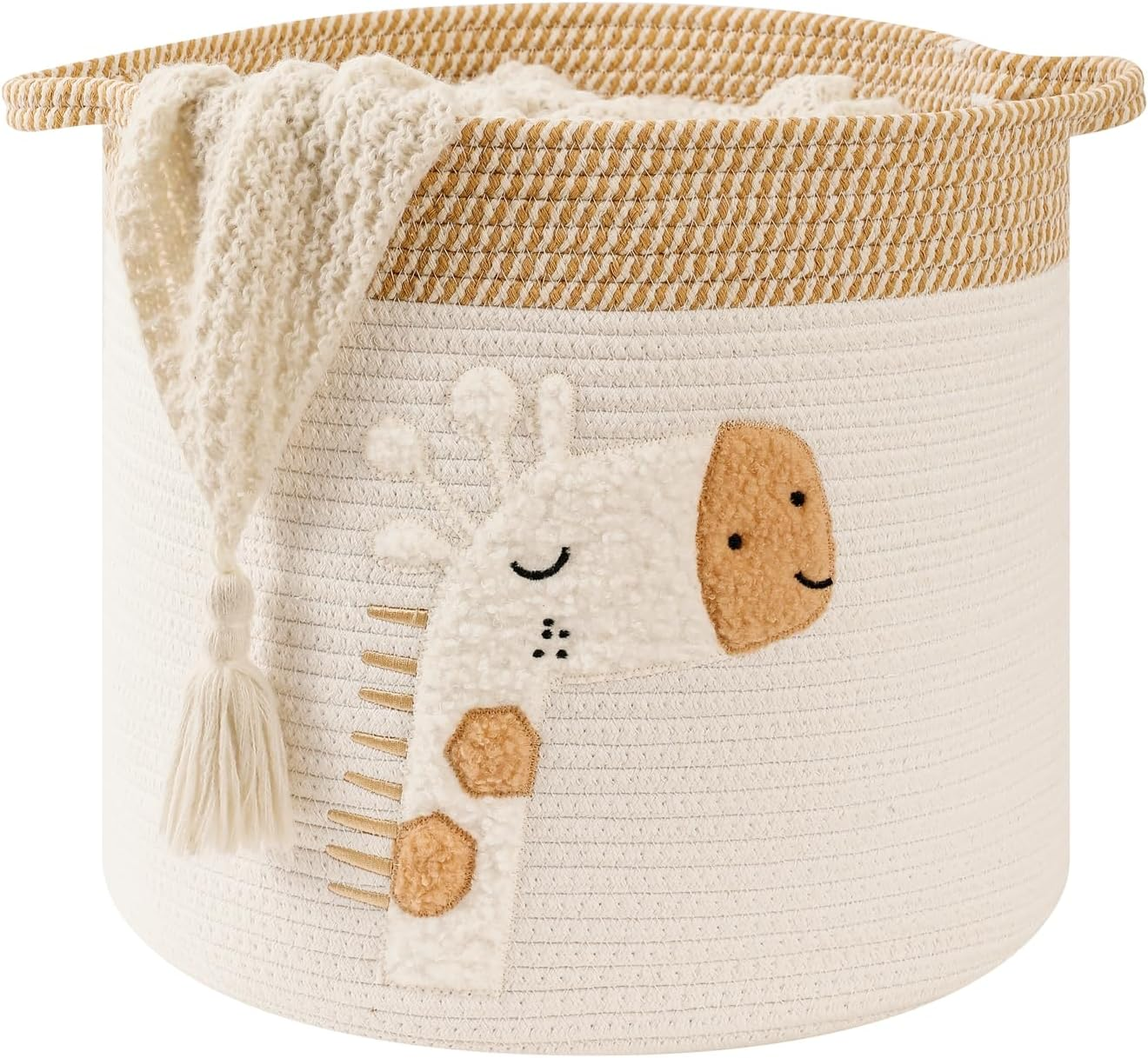 Large Blanket Baskets for Living Room Decor, Toy Storage Baskets Woven Cotton Rope Storage Basket for Kids, Dog Toys Organizer Clothes Hamper with Embroidery Decor for Nurserylaundry (Large, Giraffe) image number 6