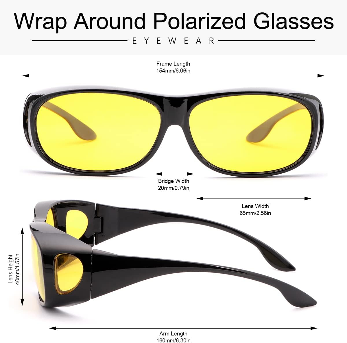 Night Vision Glasses for Men Women Polarized Driving Sunglasses Shield Wraparound Fit over  Eyewear anti Glare