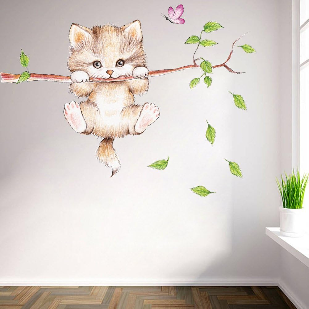 Cute Cat Branches Wall Decals - Removable Kitty Stickers Decor for Girls Bedroom, Kids Nursery, Bathroom Art - Black image number 6