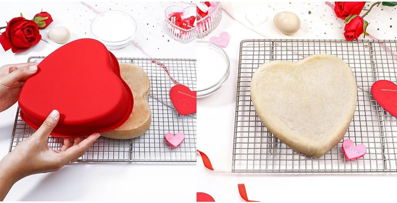 3 Pack Heart Shaped Cake Pans, 23.3Cm Silicone Cake Molds, Reusable Cake Baking Tray, Nonstick Cheesecake Molds, Heat Resistant Cake Tins for Cake Cheesecake Chiffon Cake Muffin image number 3