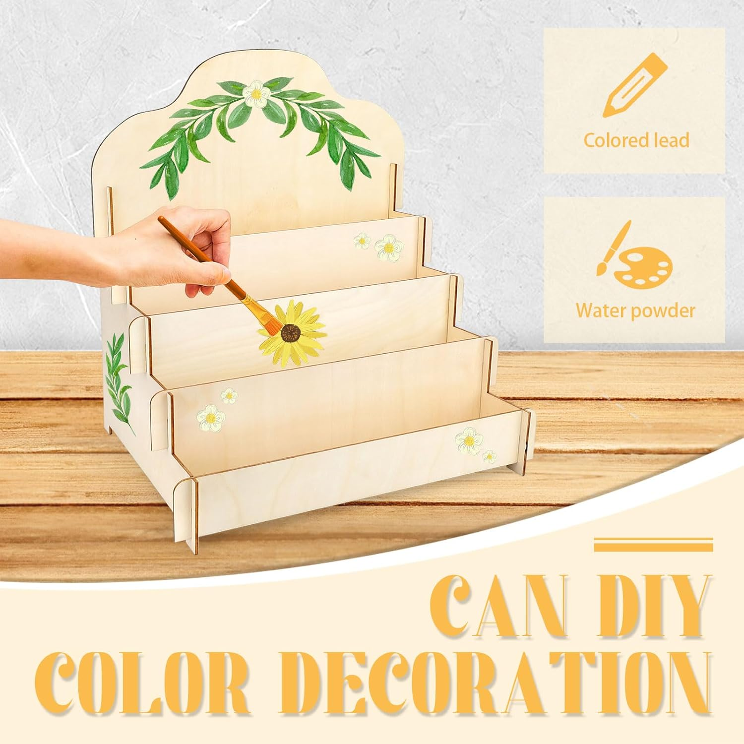 Greeting Card Display Stand 4-Tiered, Postcard Display Stand, Stickers Display Stand for Vendors, Wooden Card Display Rack for Collector, Pictures, Brochure image number 2