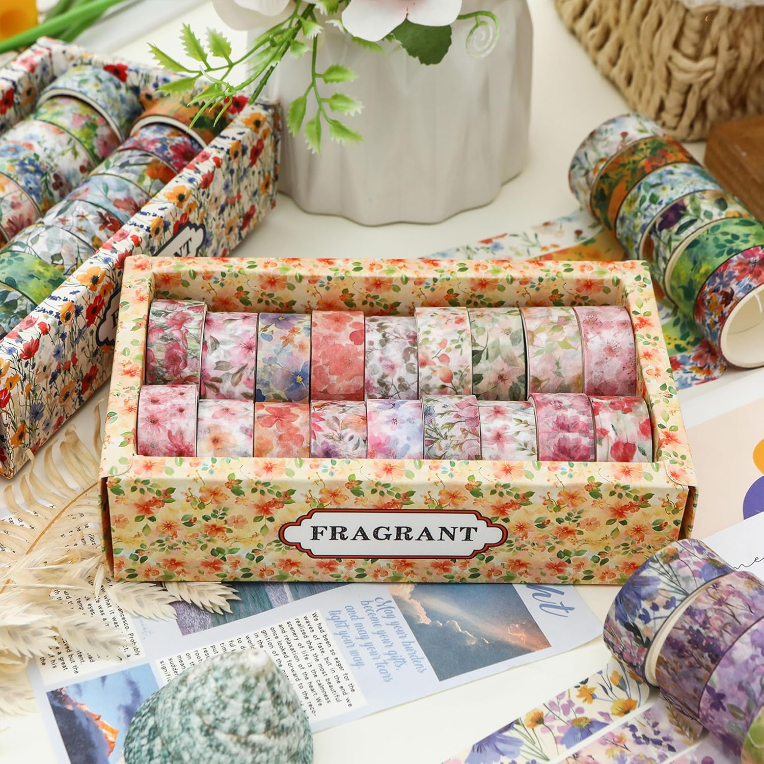Songdao 18 Rolls Blossom Washi Tape Set Floral Arts Adhesive Tapes Flowers Garden Decorative Masking Tape Sets for Craft, Kids, Scrapbook, DIY, Gift Wrapping (Pastel Charm) image number 4
