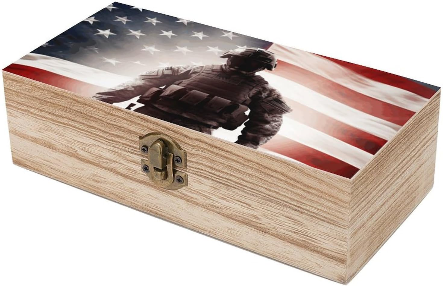American Soldier Wooden Box Wood Wedding Keepsake Boxes with Lids Small Decorative Boxes Lightweight Wooden Memory Storage Box for Crafts Keepsakes Jewelry Photo Letter Storage