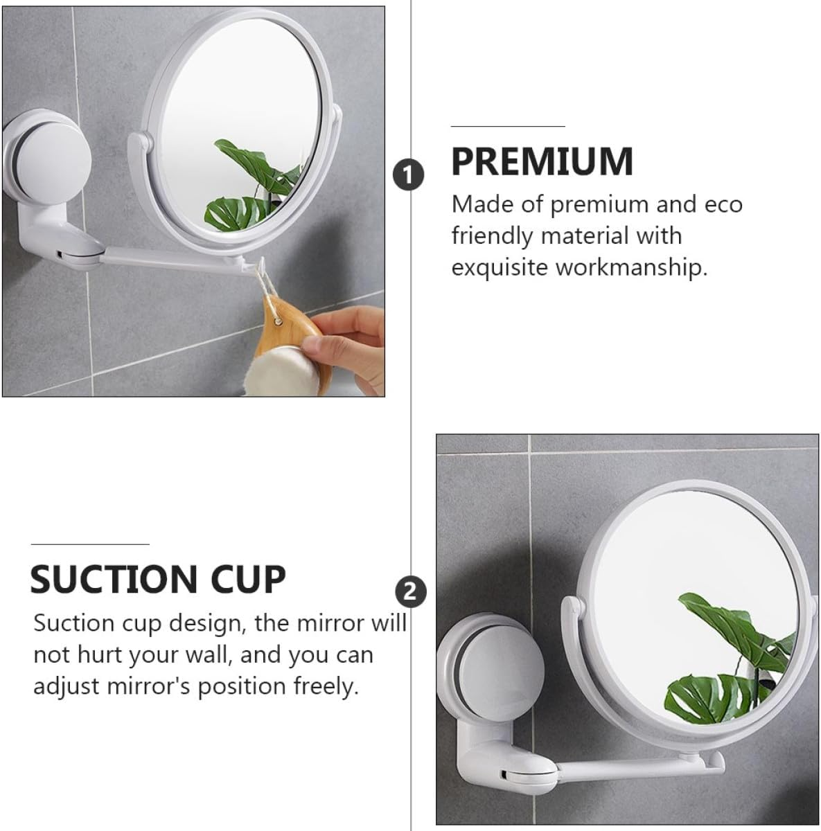 Angoily Wall-Mounted Double-Sided Suction Cup Makeup Mirror with Adjustable Angle, Small Bathroom Vanity Dressing Mirror for Dormitory and Travel Use image number 5