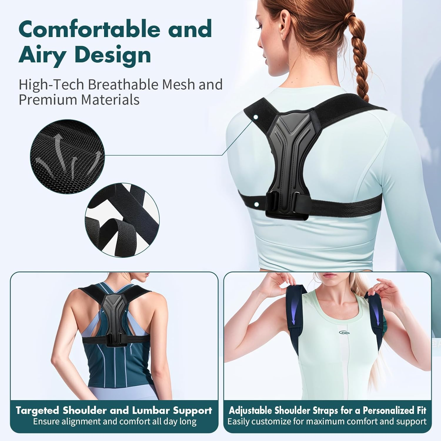 Vervex - Posture Corrector for Men and Women,Back Brace,Breathable, Adjustable, Back Corrector, Scoliosis and Hunchback Correction, Back Pain, Spine Corrector, Posture Trainer(Black) image number 1