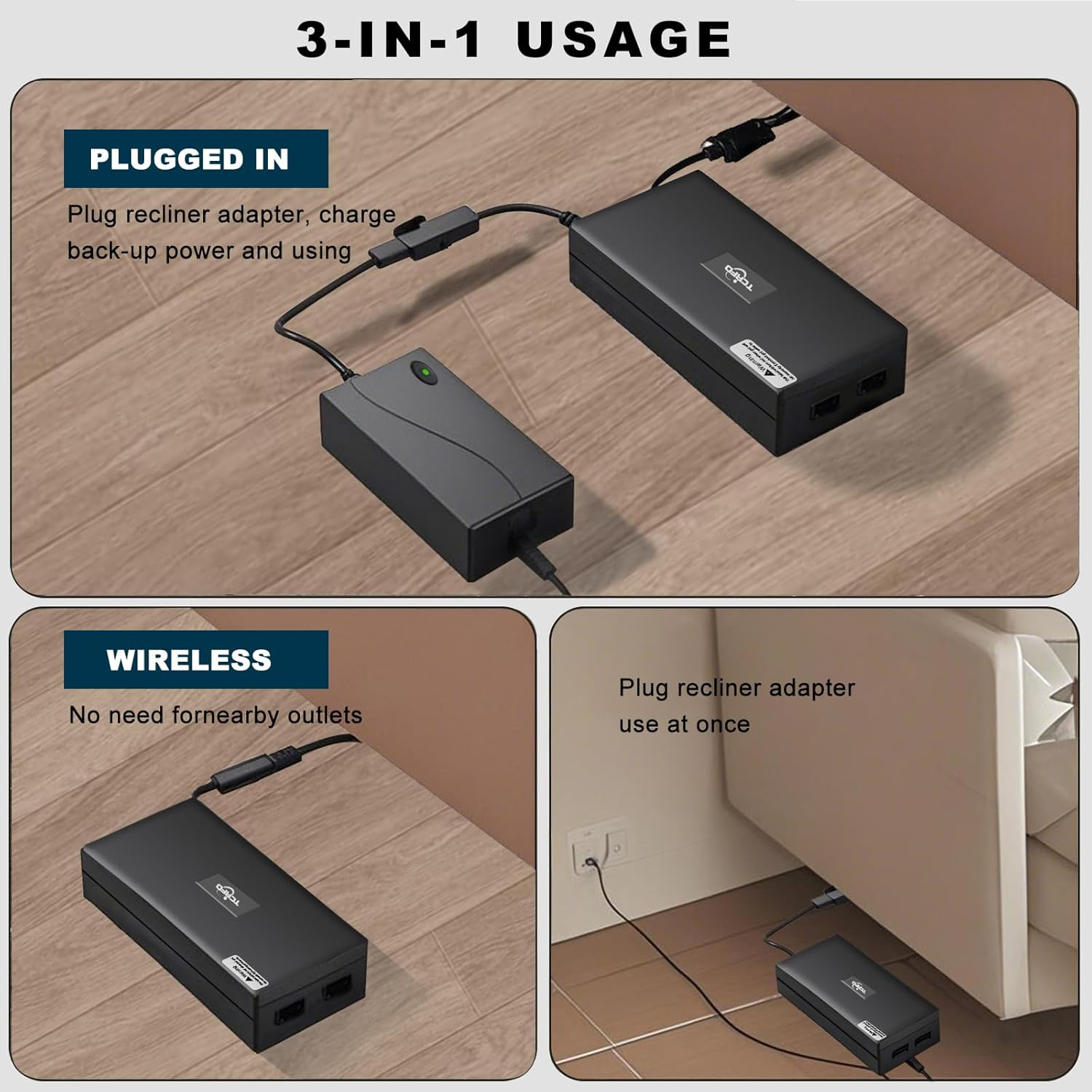 Universal Battery Pack for Reclining Furniture, 2600Mah Rechargeable Battery Pack for Electric Recliner, Power Sofa, Couch, Lift Chair- Fits 2-Pin Furniture, Wireless Battery Set with Extension Cord image number 5