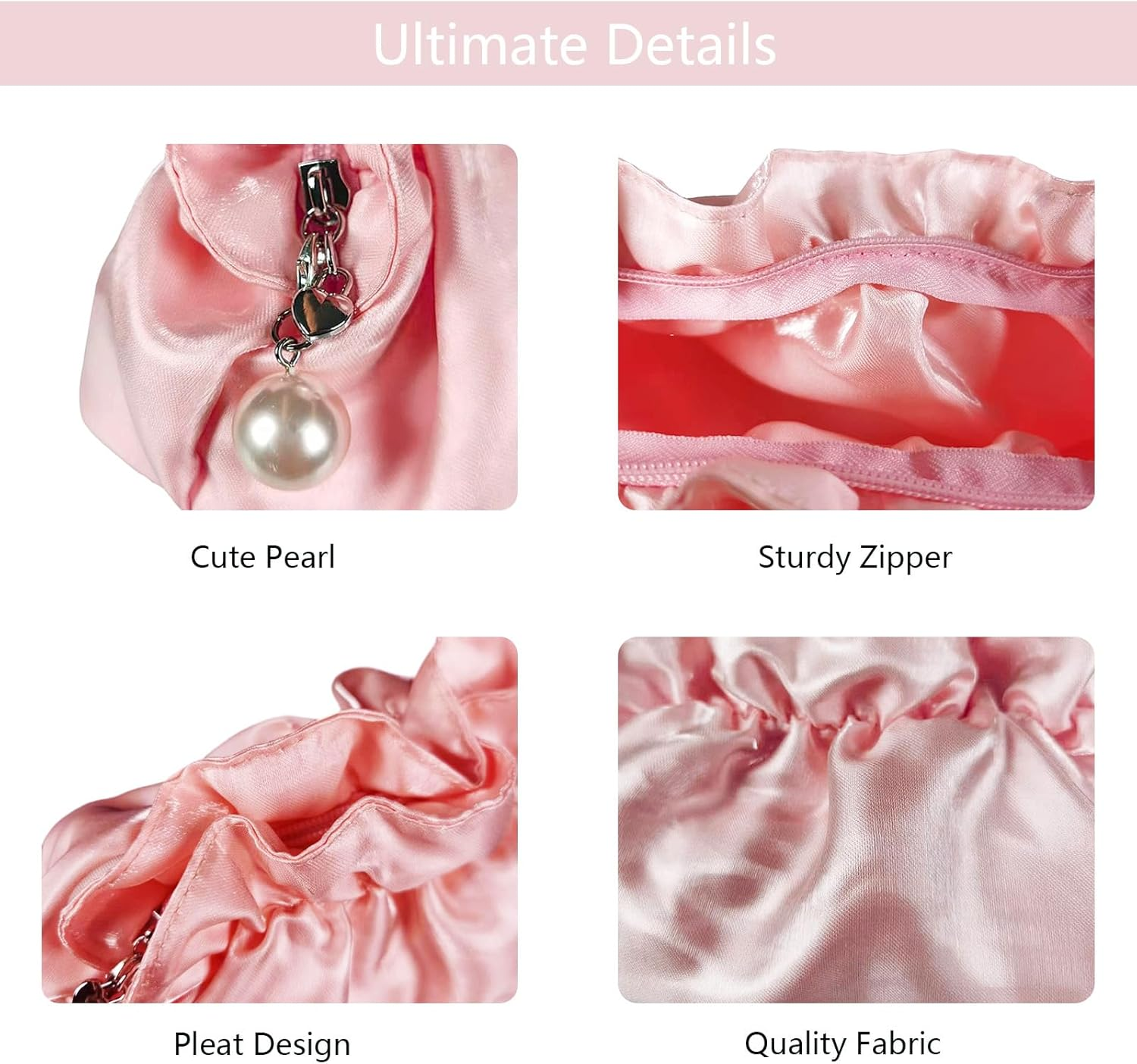 Zaciea Wrinkled Cosmetic Makeup Pouch Bag, Travel Toiletry Bag for Women (Pink) - White image number 7