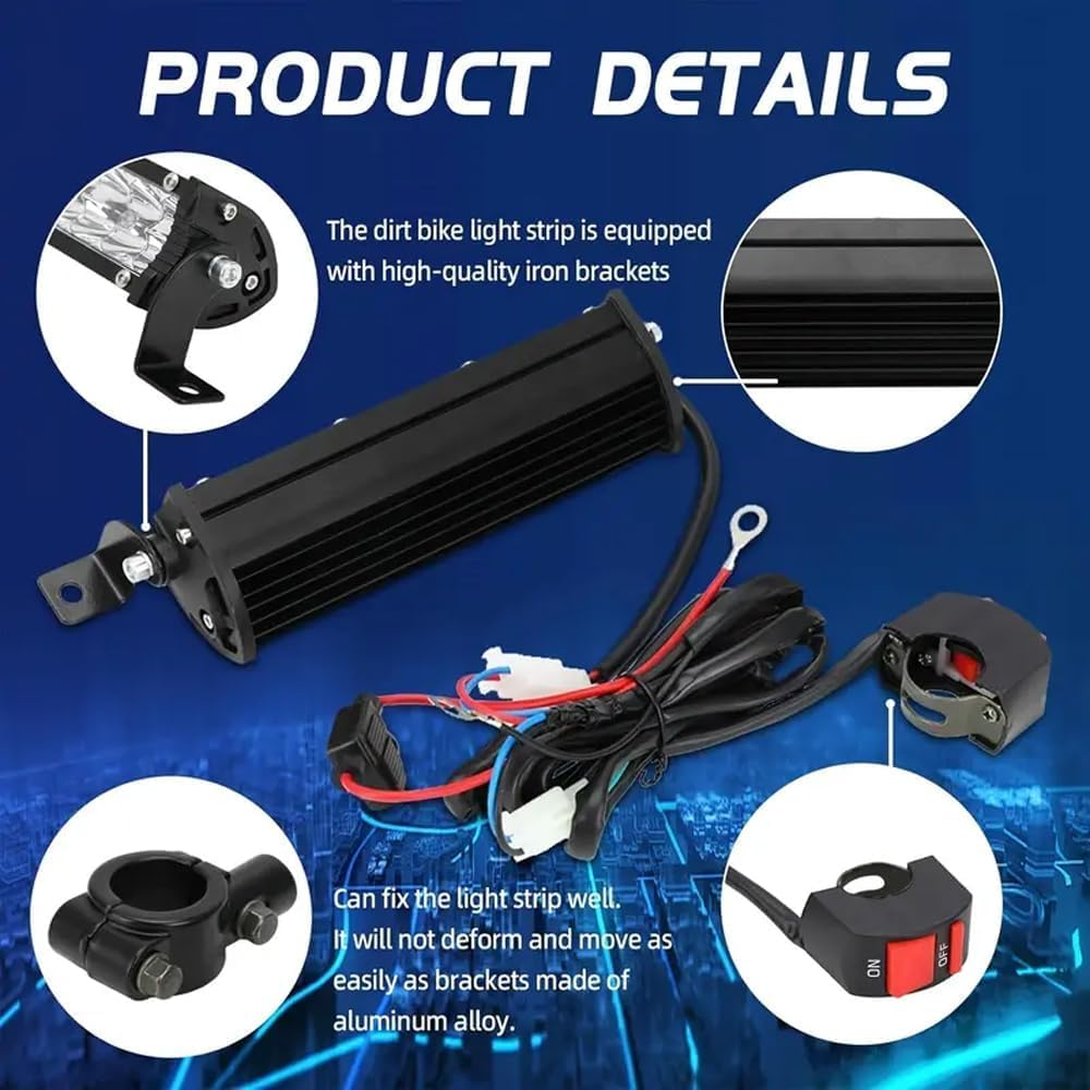 7 Inch LED Light Bar, 20LED Double Row Work Light Bar for Truck, Spotlights Motorcycle LED Headlight Kit with Mounting Brackets and Switch for CRF (1 Pack) image number 5