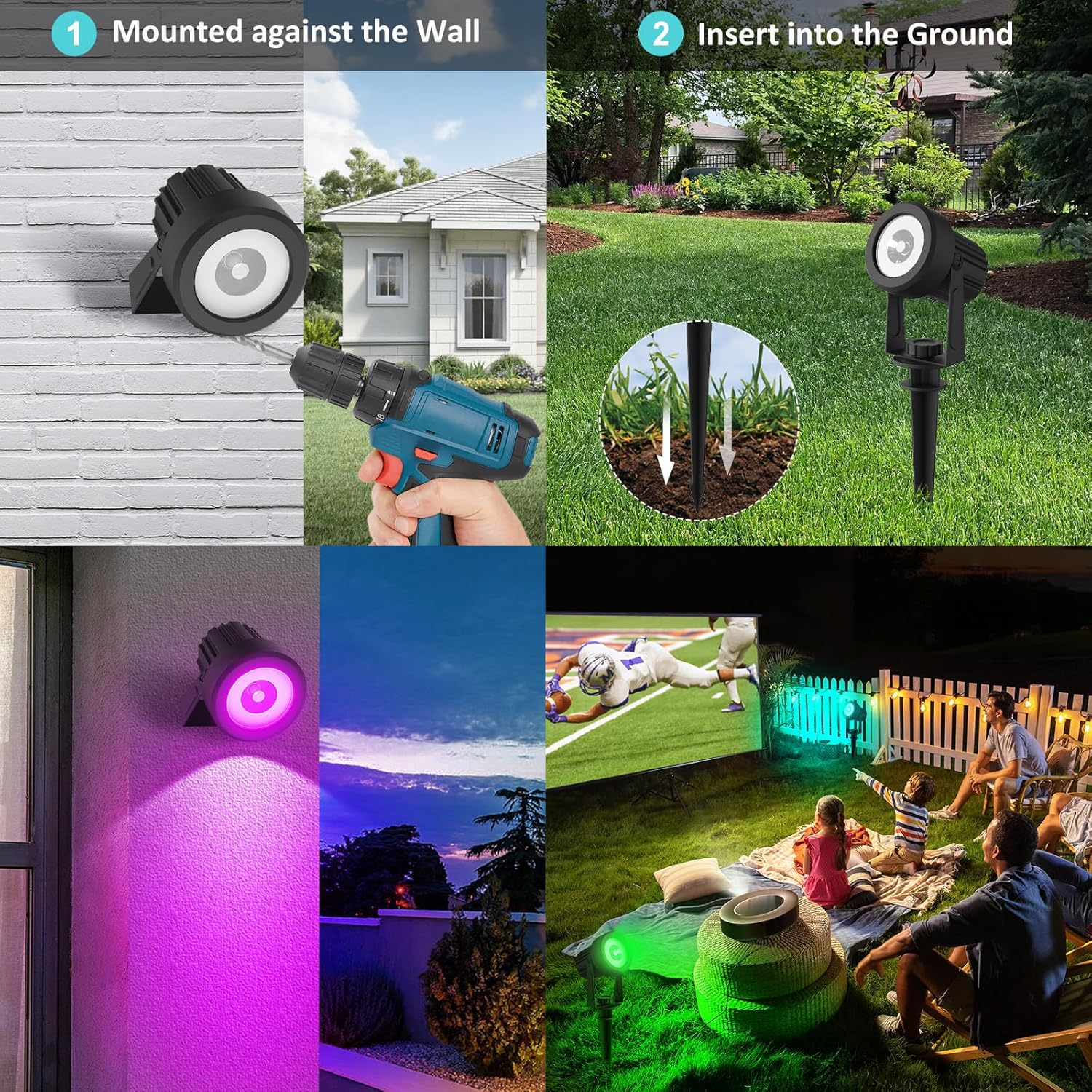 T-SUNUS Solar Spotlight for Outdoors, 2-In-1 Solar Garden Lights, Coloured 6 Colour Changing IP65 Waterproof Solar Lights for Outdoor Garden RGB for Tree Spotlight Path Yard Garage image number 4