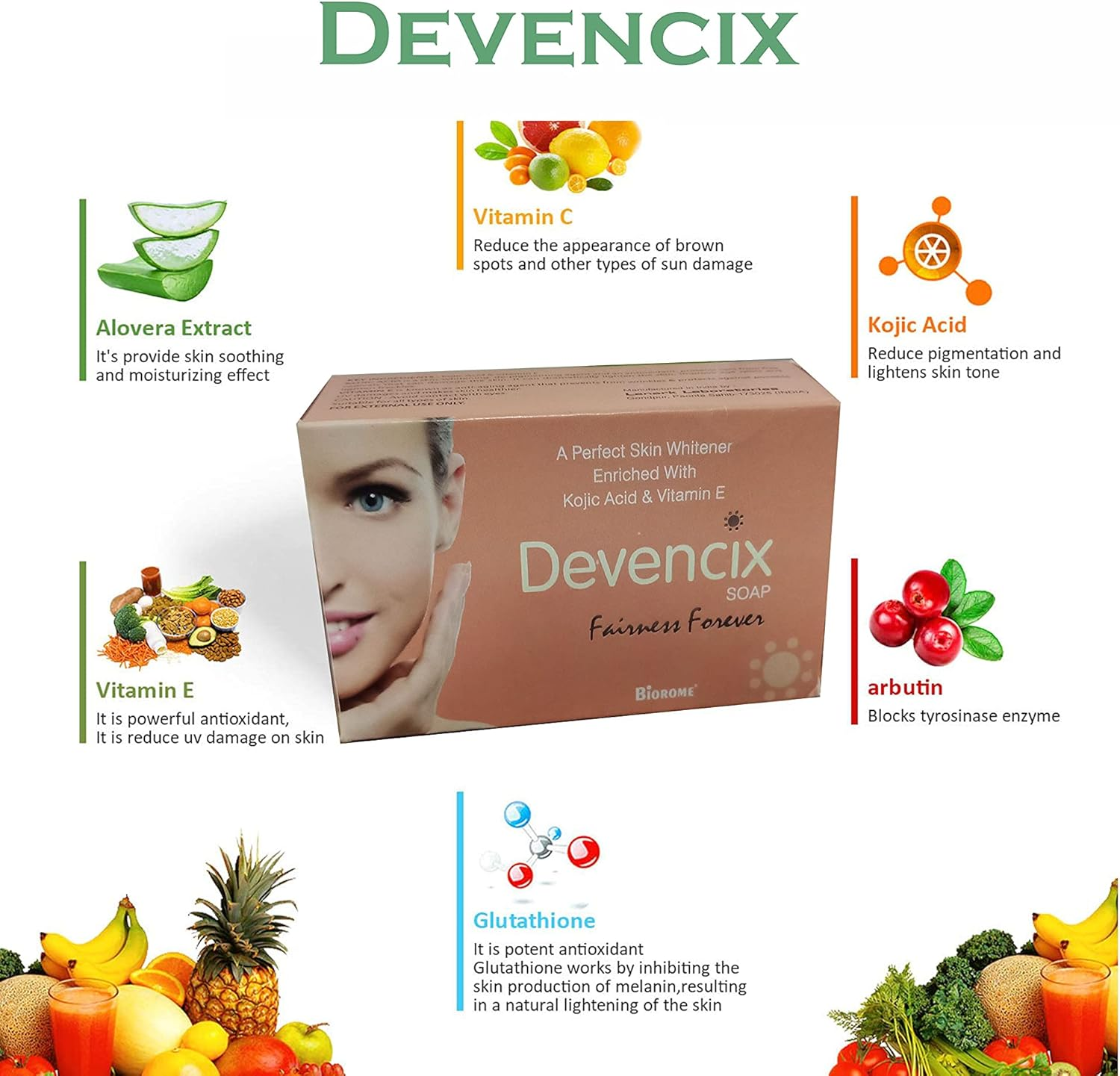 Devencix Skin Lightening Soap with Kojic Acid & Vitamin E Soap Fairness Forever 75 Gm (Pack of 6) image number 3