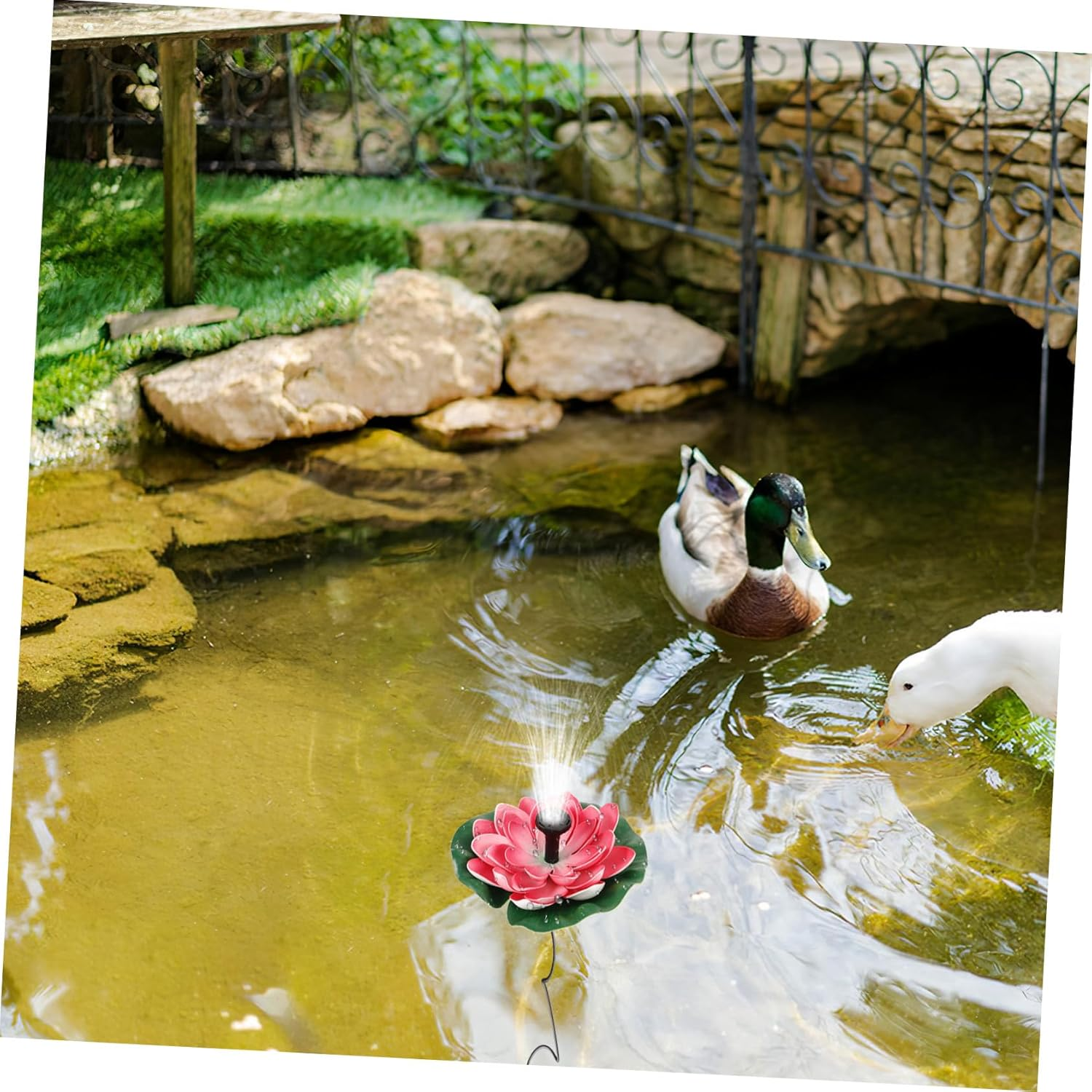 Ibasenice Lotus-Style Solar Fountain Pump Floating Decor for Outdoor Garden Water Features Energy-Saving Landscape Water Pool Accessory Cherry Red Flower Design Operation