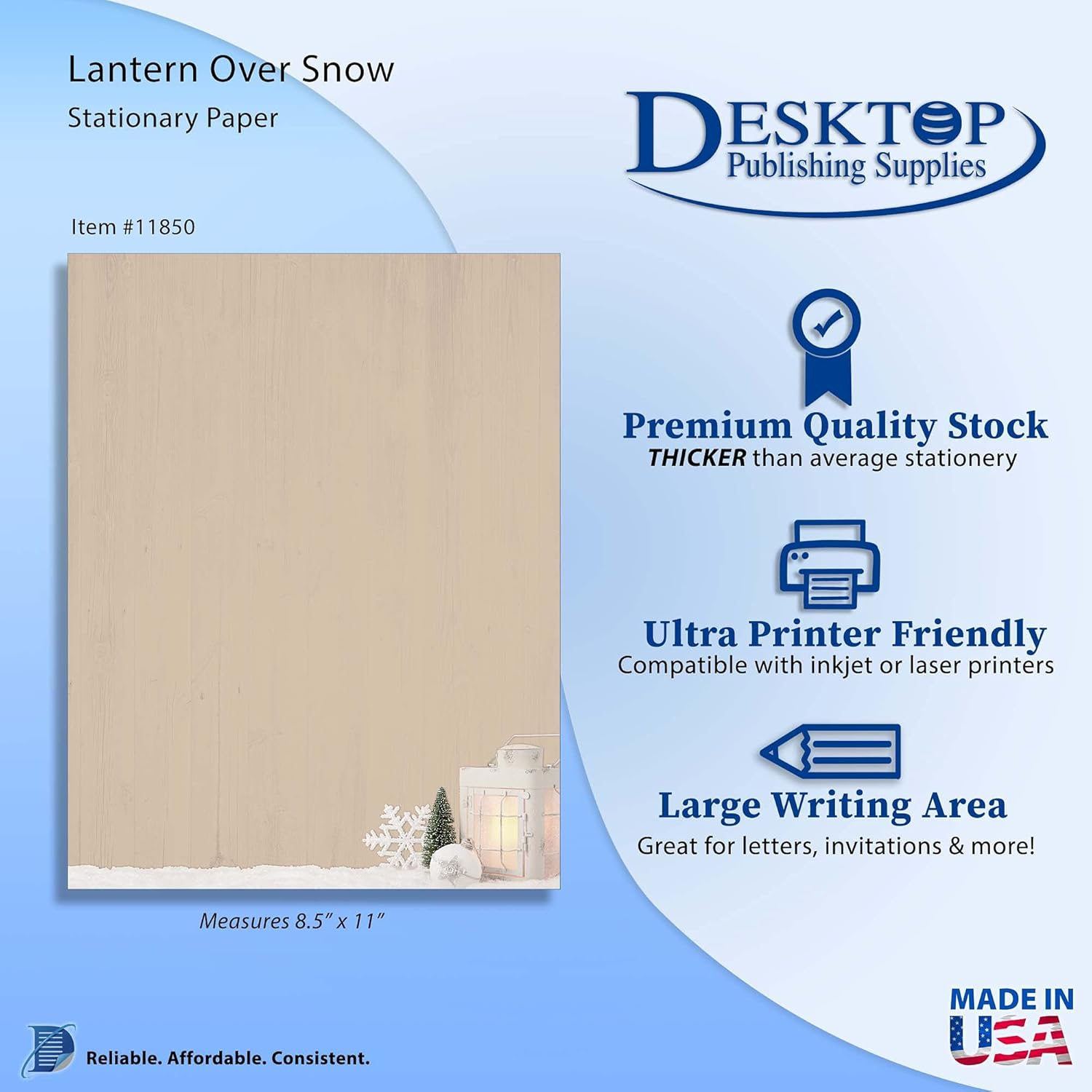 Lantern over Snow Christmas Stationery Paper - 80 Sheets of Letterhead for Winter & Holiday Events image number 2