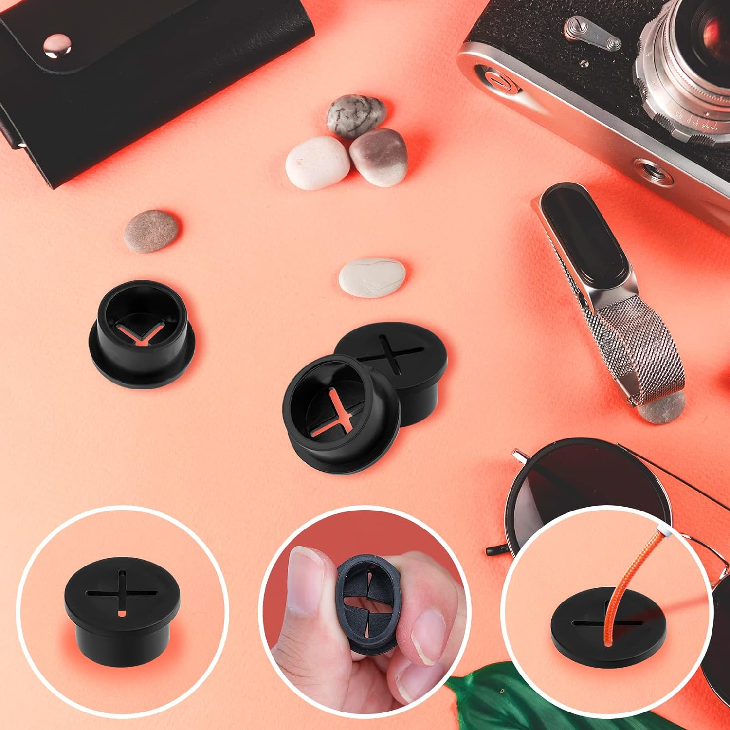 SAVITA 10Pcs Cable Cord Grommets 1 Inch, Rubber Wire Cable Grommet Hole Cover Cords and Cables Organizer Cross Hollow Style Wire Holders for Desk Office Home School Computer (Black) - White image number 4