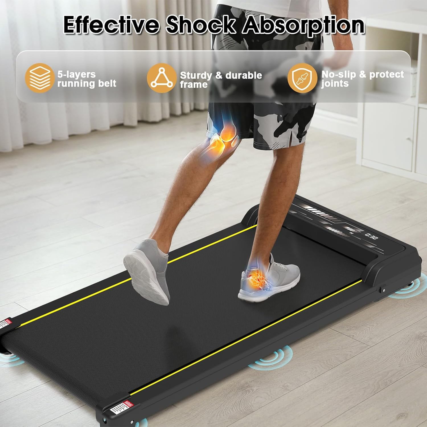 Advwin Walking Pad Treadmill, under Desk Electric Treadmill for Home, Compact Portable Walking Jogging Running Machine with Shock Absorption | Non-Slip | LED Display | Low Noise - White image number 1