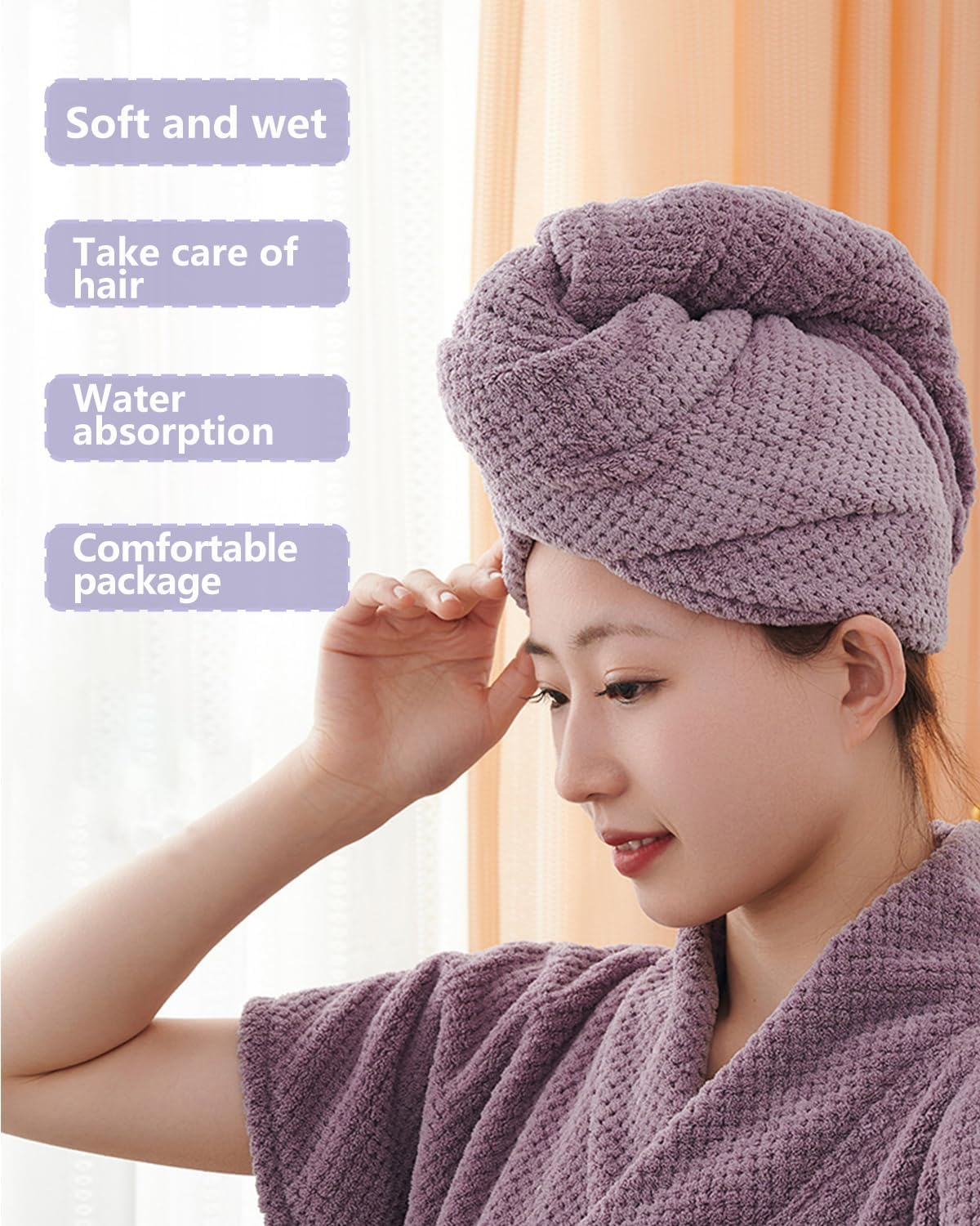 KGDUYC 2 X Hair Turban Towel with Button, Quick Dry Hair Towel, Quick-Drying Hair Towel, Microfibre Hair Towel, Hair Towel with Button for All Hair Types image number 1