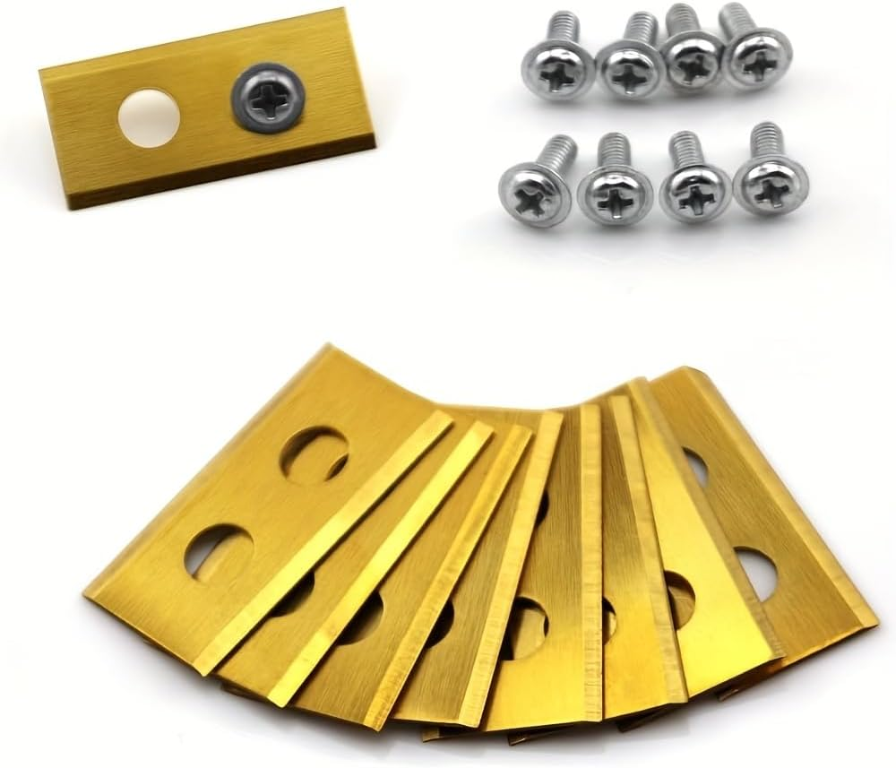 Double-Hole Lawn Mower Blade Replacement Set, Gold Brass, 3.5 Cm Length, Universal Fit, 24 Pack with Mounting Screws