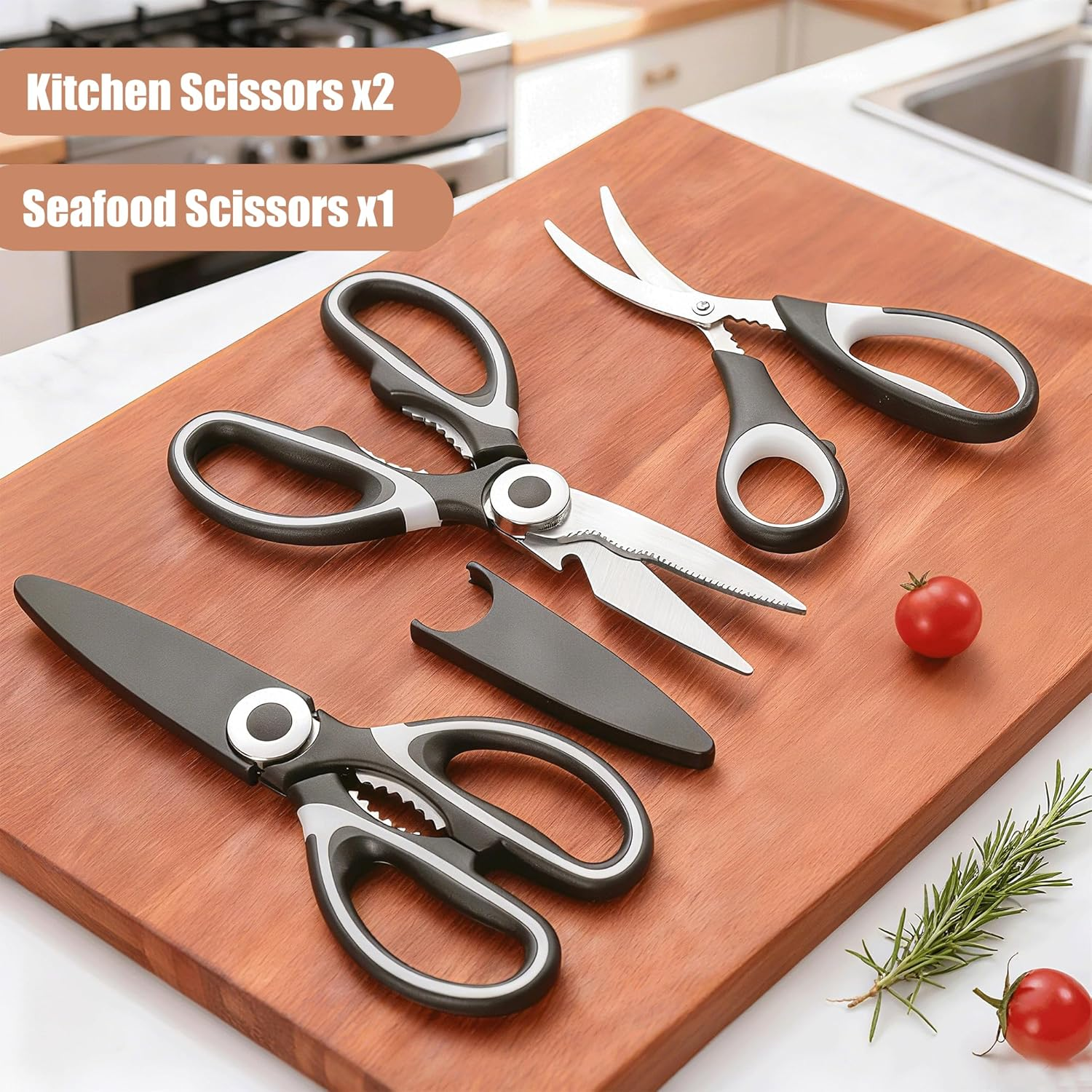 Kitchen Scissors All Purpose 3 Pack - Kitchen Gadgets Utensils - Heavy Duty Stainless Steel Cooking Shears for Cutting Meat, Food, Fish, Poultry Multipurpose Sharp Sissors for Dishwasher Safe