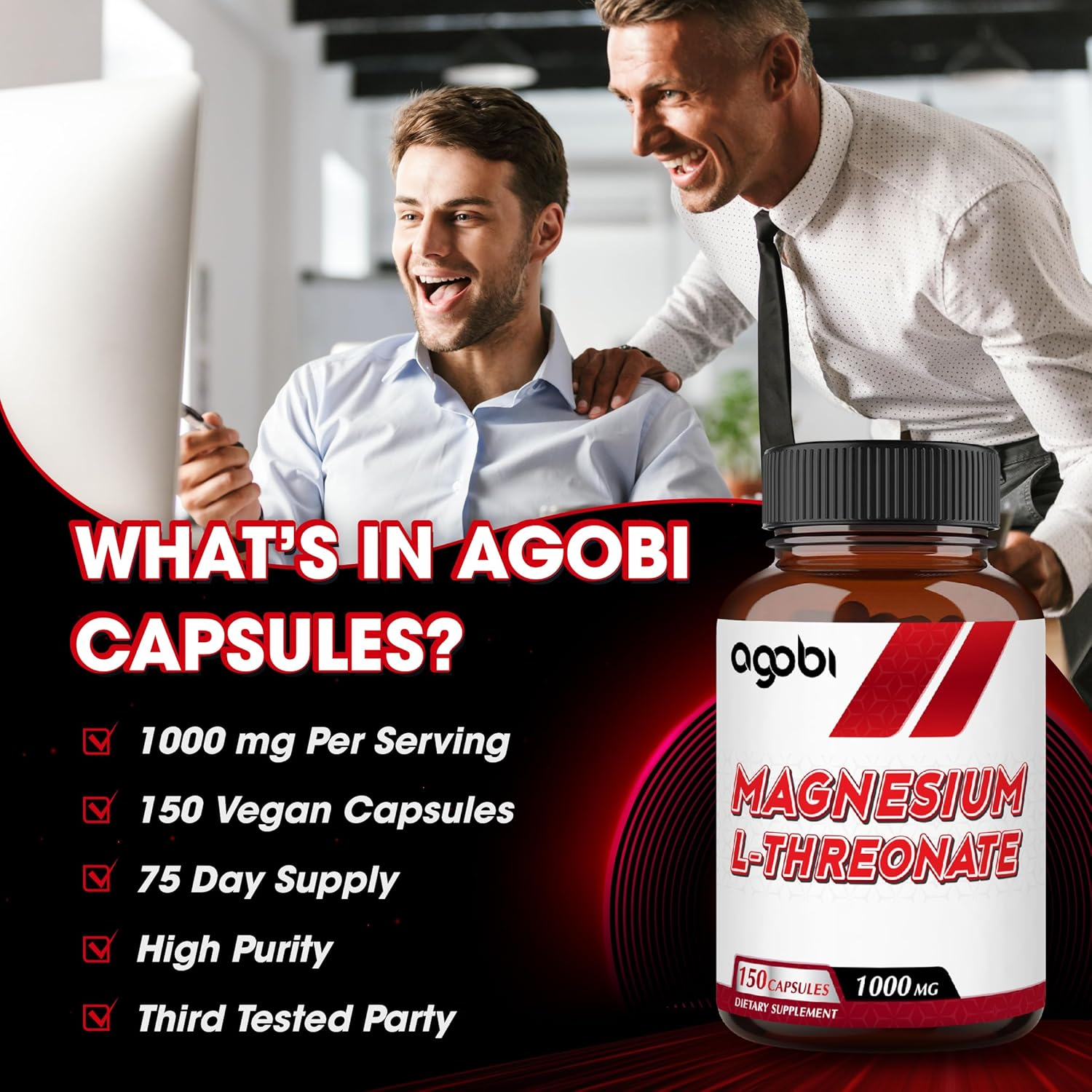 Agobi 1000Mg Magnesium L Threonate Supplement - 150 Pills - Strength Concentrated Formula for Comfortable Mind, Brain Health, Focus & Cognitive Support - Gluten-Free, Non-Gmo image number 3