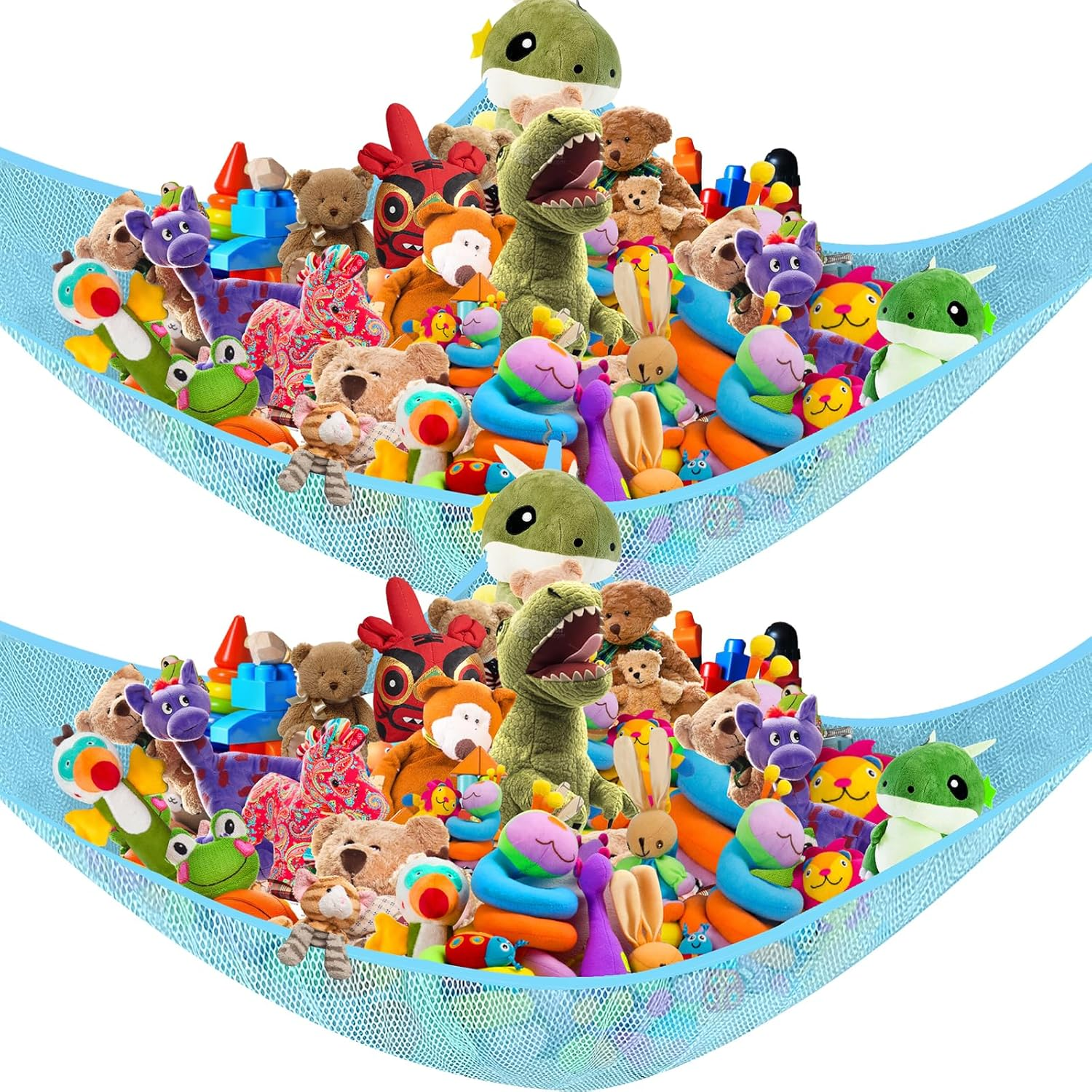 VERONLY 2 Pack Stuffed Animal Toy Storage Net Hammock Corner, Large Kids Toy Holder Hanging Organiser Net for Teddy Bear, Doll, Kids Bedroom, Playroom, Nursery Room (Grey)