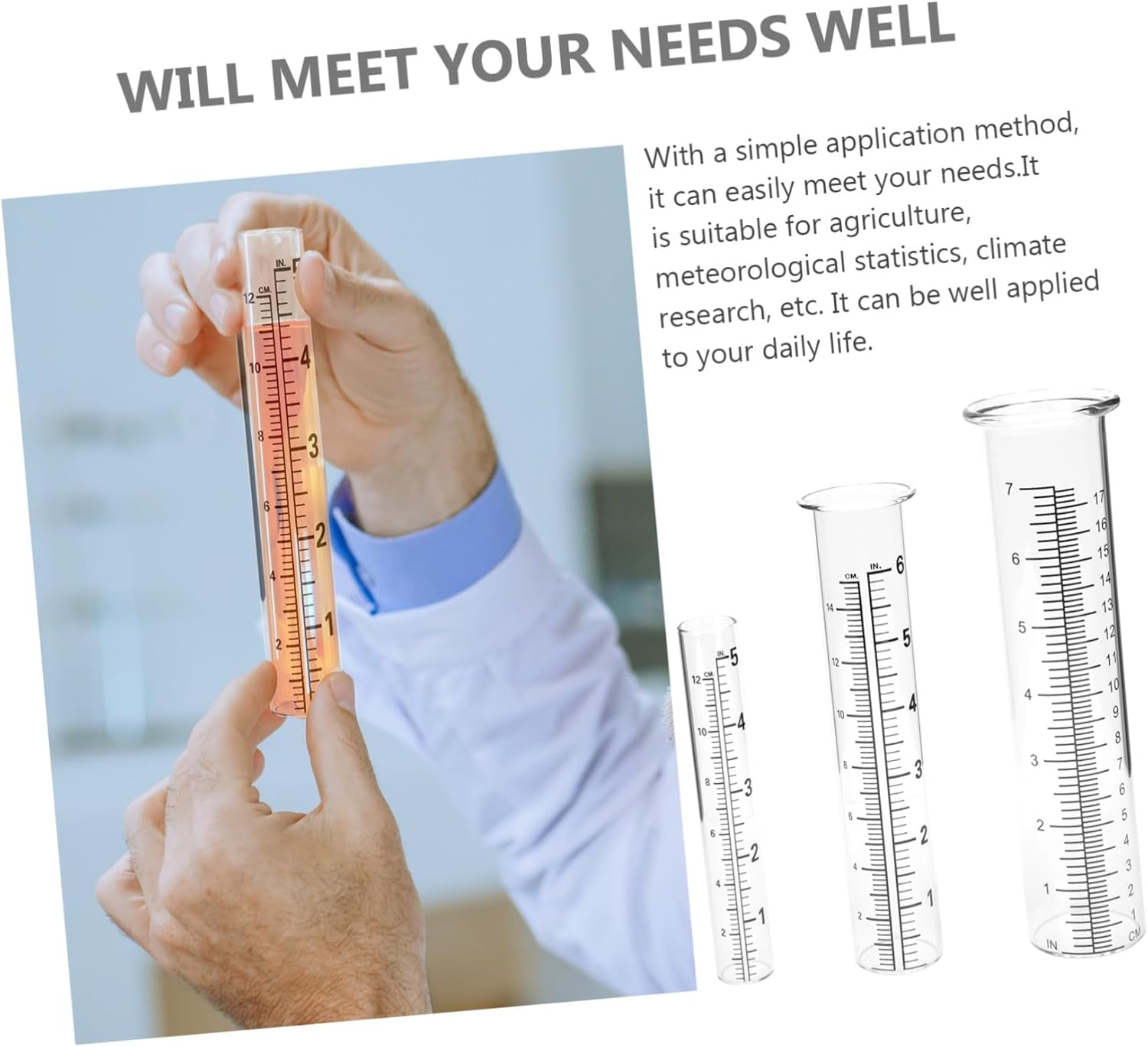 VICASKY 3Pcs Glass Rain Gauge Tubes Professional Rain Measuring Cylinders for Agriculture Meteorology Accurate Precipitation Collection and Outdoor Weather Monitoring image number 4